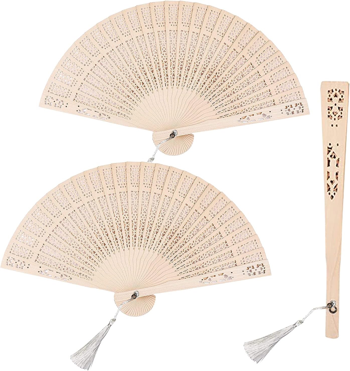 Emsiok 3 PCS Wooden Folding Fan, Vintage Wooden Fan Handheld Folding