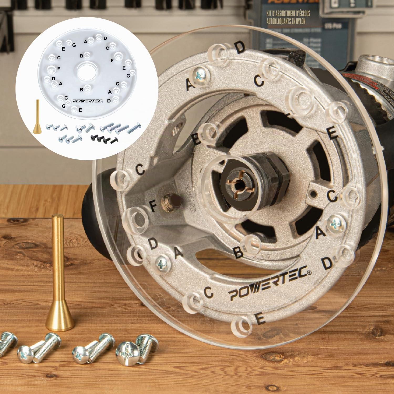 POWERTEC 71369 Plaque de base universelle pour défonceuse avec broche de centrage | 16,5 cm de diamètre, 0,6 cm d'épaisseur | Outil de défonceuse électrique professionnel