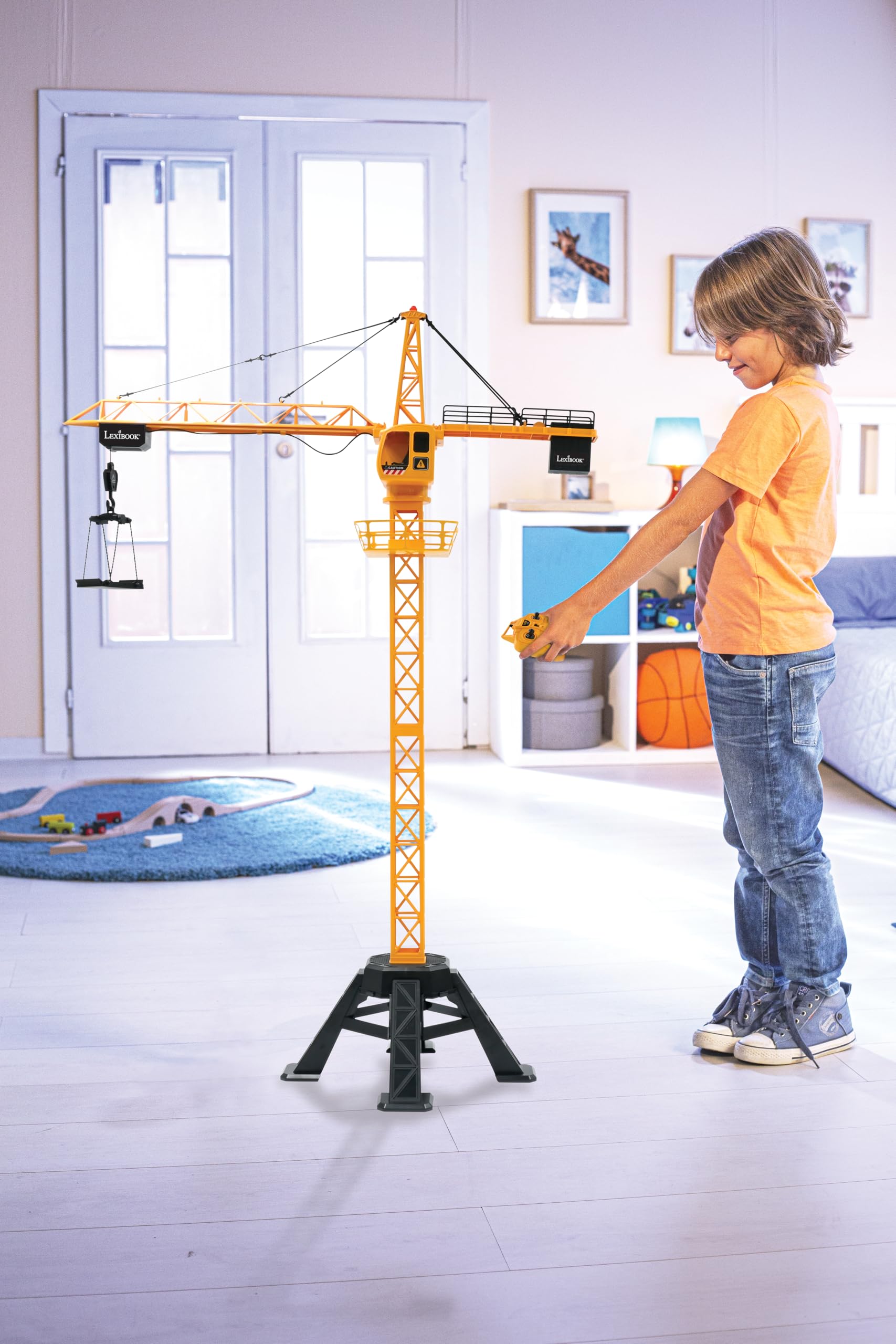 Lexibook, Crosslander® Pro, Gru RC, Gru gigante telecomandata, Altezza 1,28 m, Solleva fino a 500g, Multidirezionale, Effetti sonori e luminosi, Gialla, RCP35