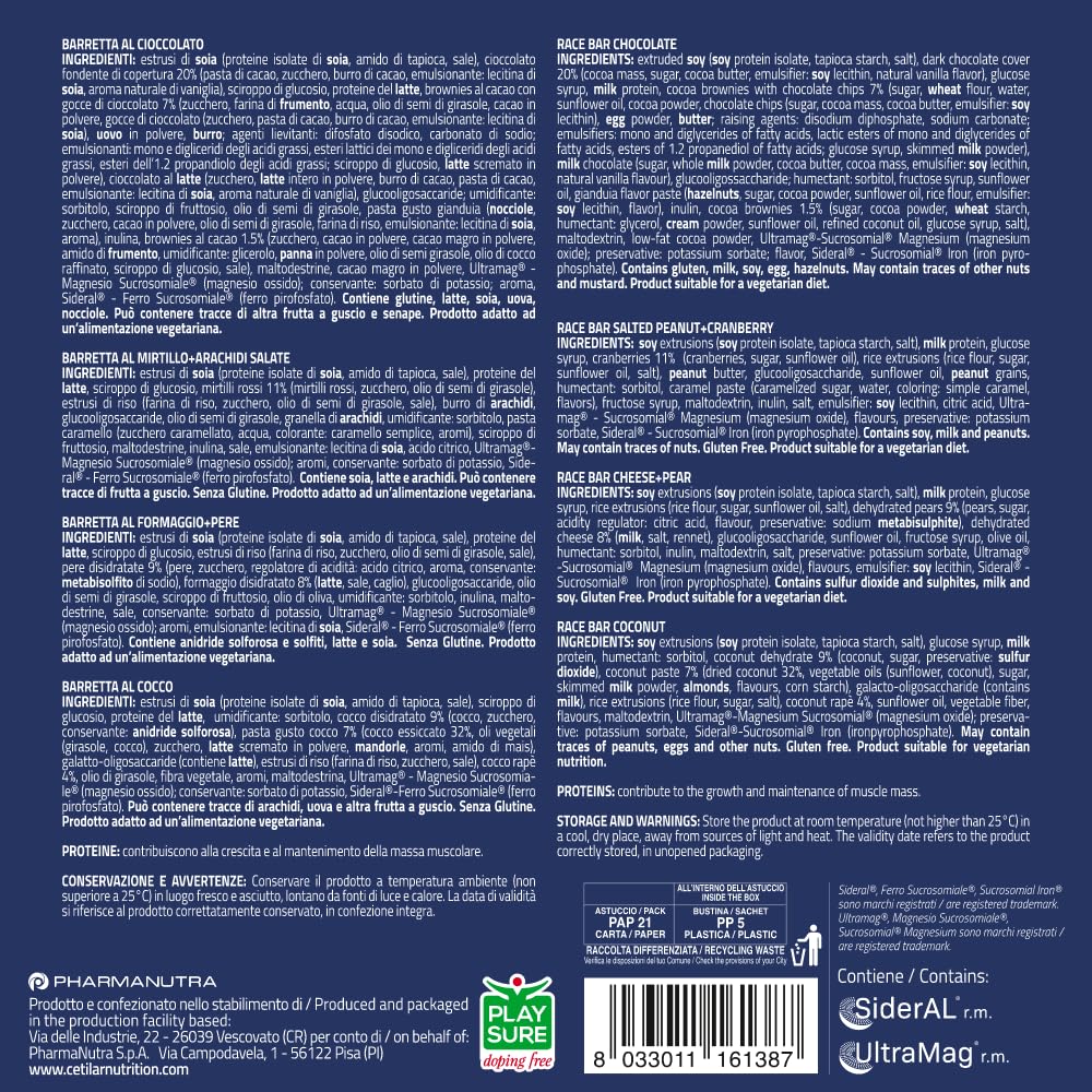 Balance Race Bar Mix, 8 Barrette energetico-proteiche da 40 gr cad., 4 gusti assortiti, formula bilanciata, con Ferro e Magnesio Sucrosomiali®, Energia durante l'allenamento, Cetilar Nutrition