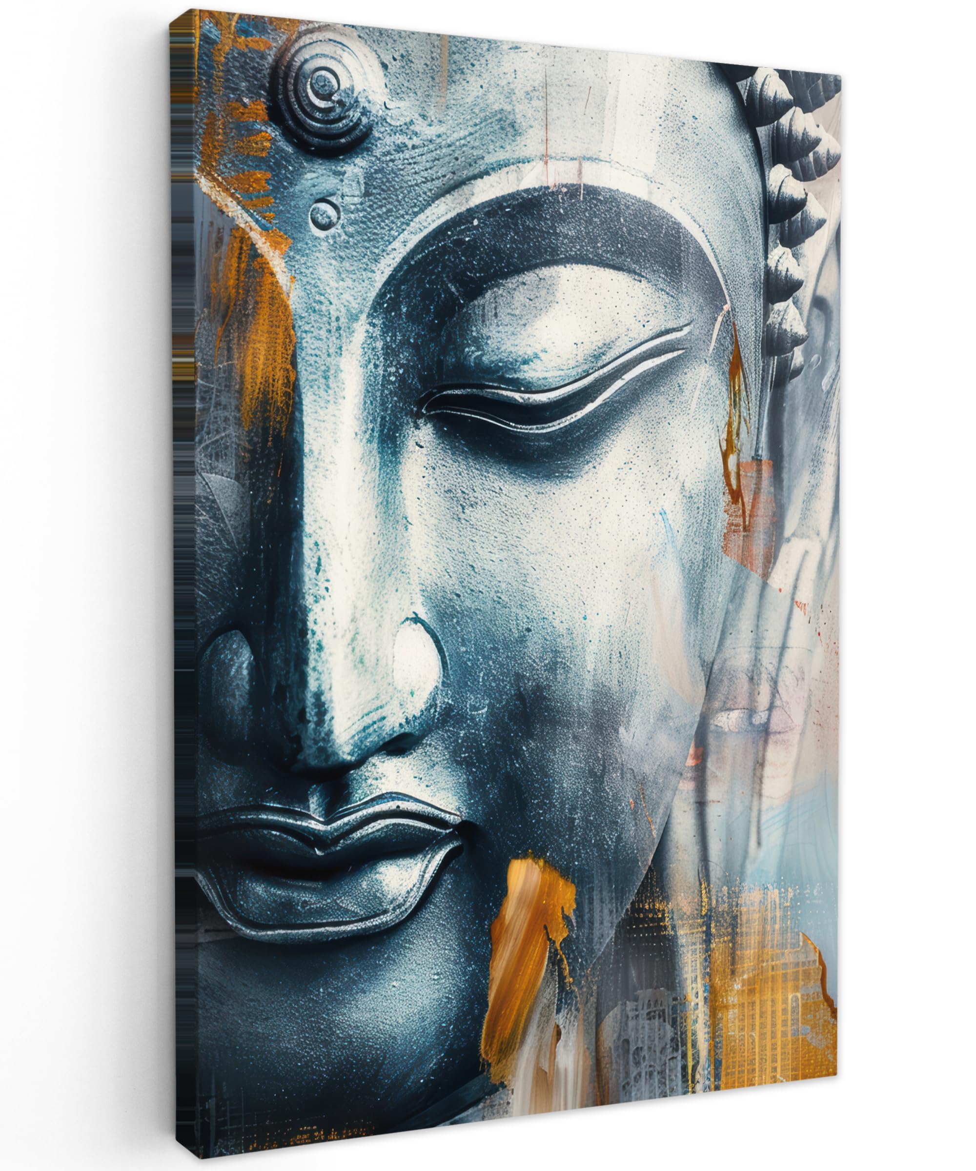 MuchoWow© Leinwandbilder 40x60 cm Wall Art Decoration Bilder für die Wand Schlafzimmer Deko Canvas Painting Wanddekoration Wohnzimmer Buddha - Zen - Grau - Gold - Moderne Kunst