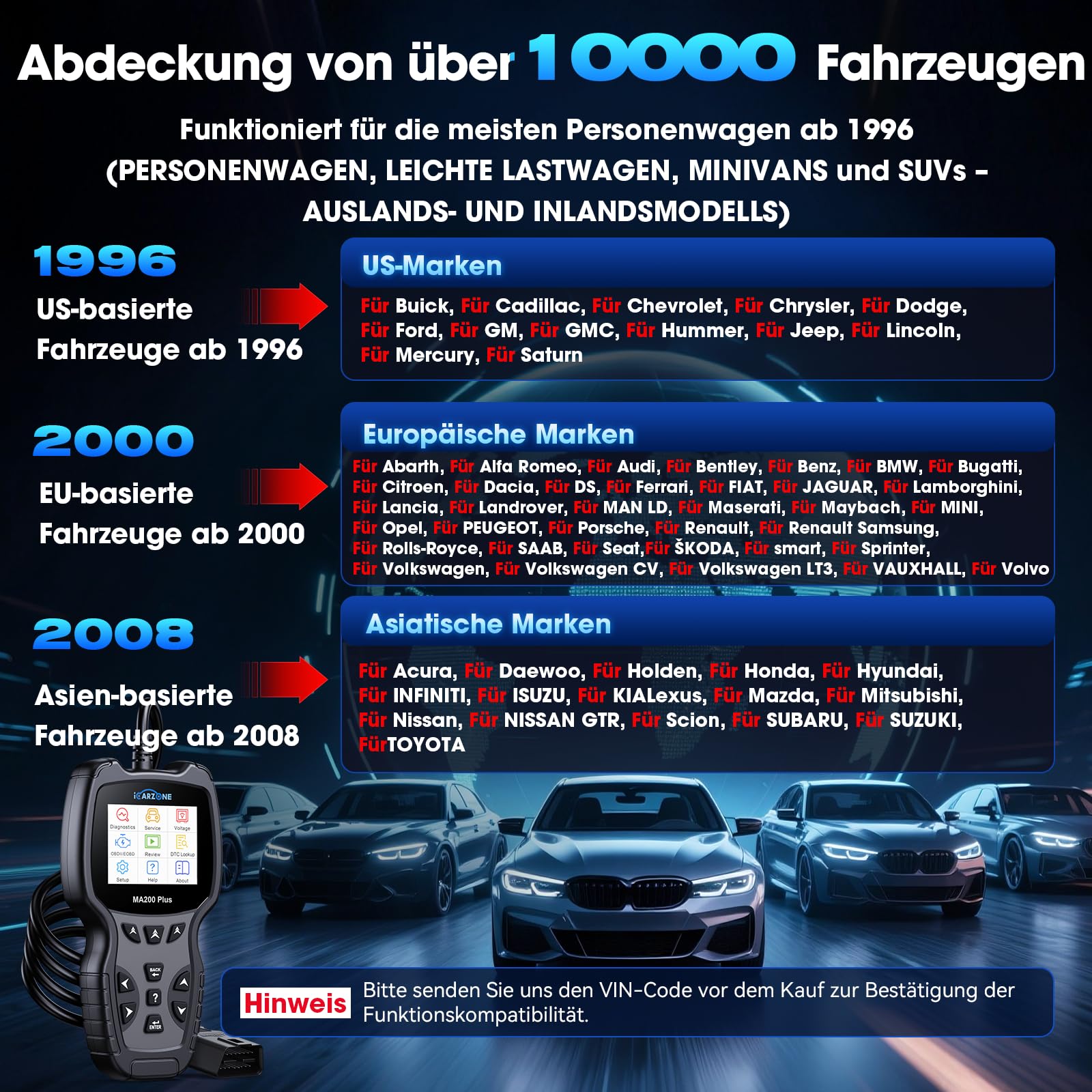 MA200 Plus OBD2 Diagnosegerät für Alle Fahrzeuge, Auslesegerät Auto mit Alle Systemdiagnosen, 6 Resets KFZ Diagnosegerät, Öl/EPB/SAS/TPMS/DPF/BMS, Vollständigen OBDII, Lebenslange Updates