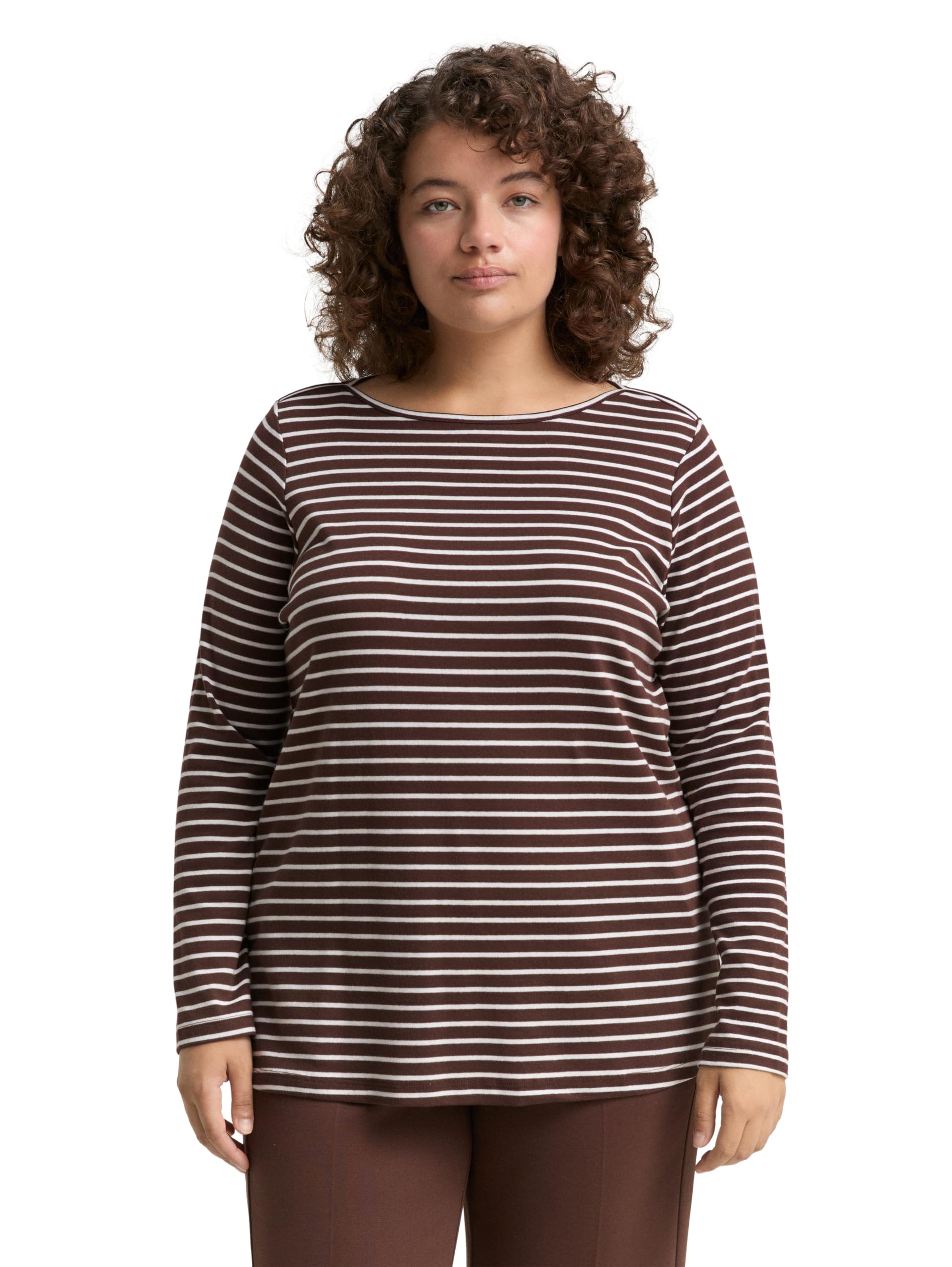 Tom Tailor Damen 1048373 Plussize Plus Size - Langarmshirt mit Streifenmuster (1er Pack)