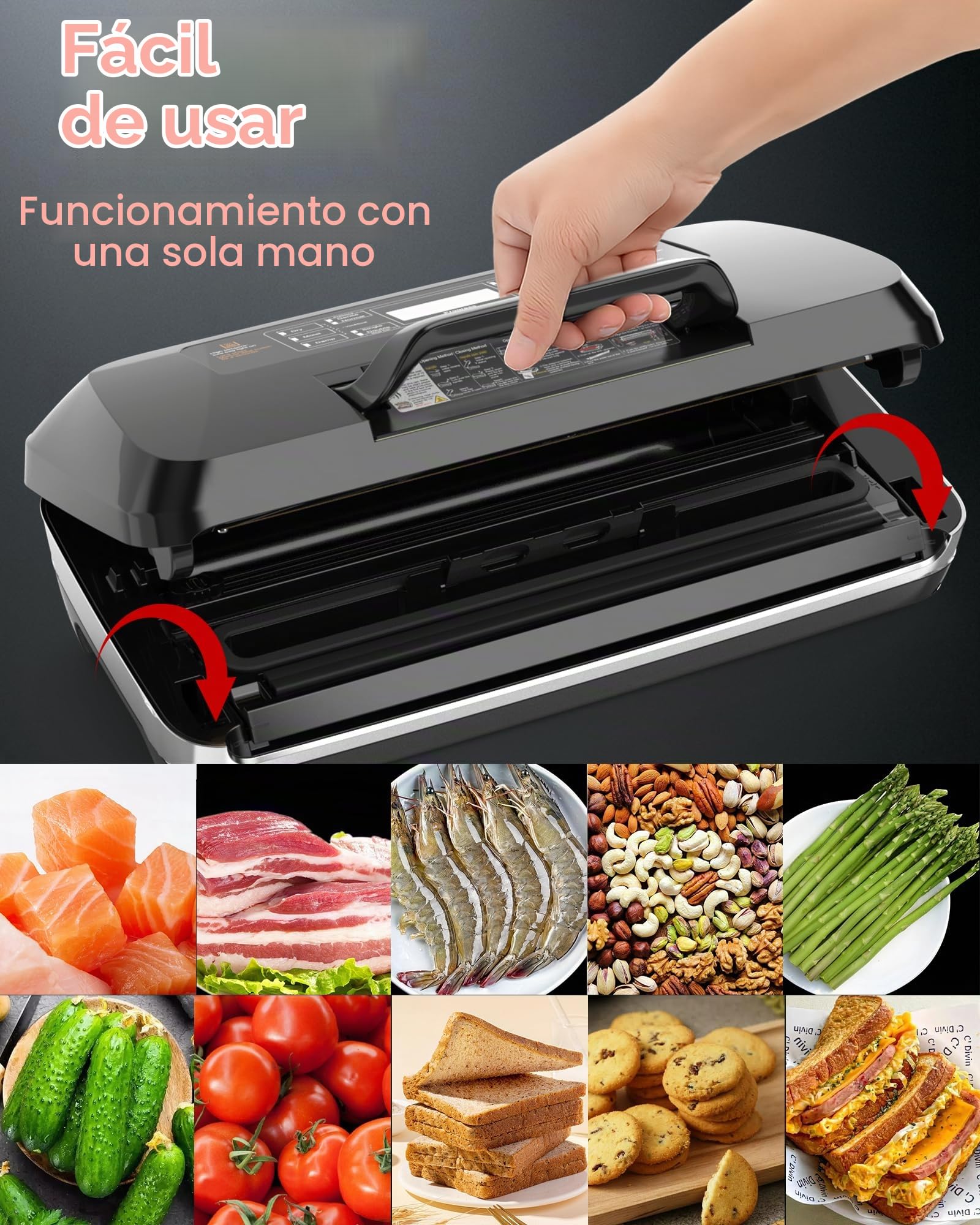 Aparato 12 en 1 con Doble Soldadura: Envasadora al Vacío Doméstica y Profesional para Alimentos de 95 kPa – Incluye Easy-Lock, Cortador de Film, Bandeja Desmontable para Conservación de Larga Duración