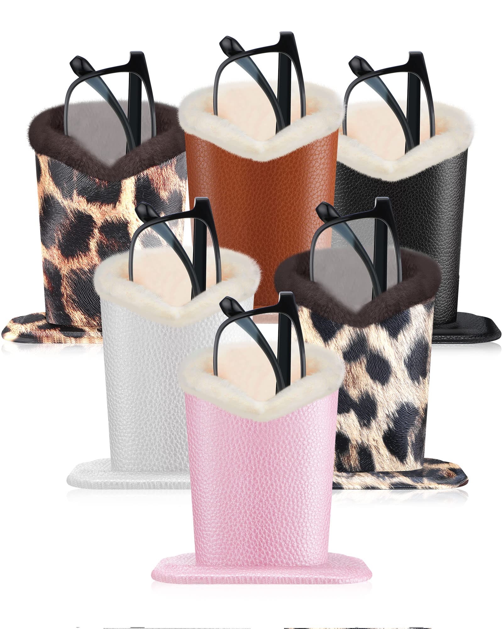 Weewooday6 Pack Plush Lined Eyeglasses Holder Stand for Glasses Leather Reading Stand Case Protective Glasses Case