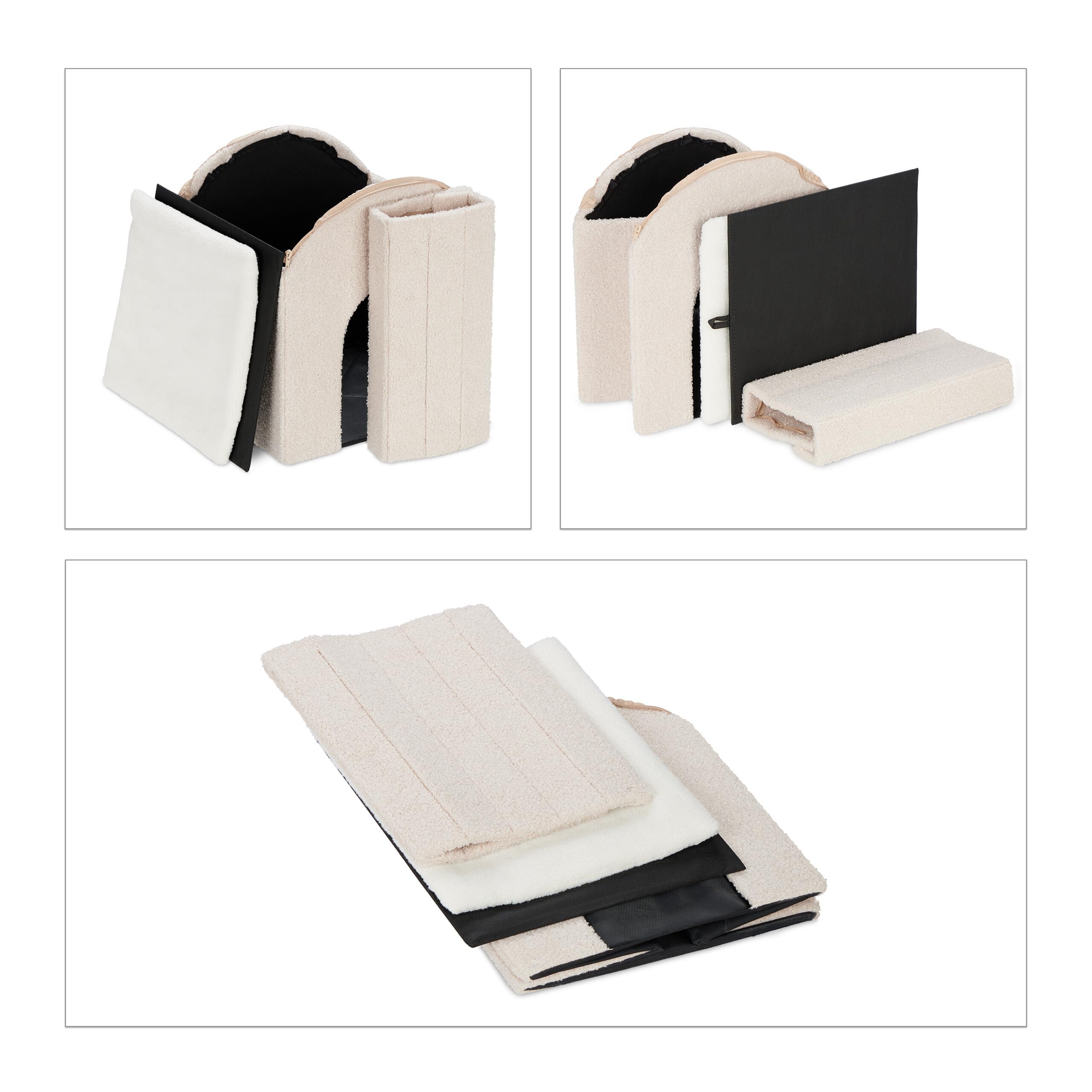 Relaxdays Niche pour Chat, Pliable et Moelleux, Lieu de Refuge, Surface à griffer, H x L x P : 44 x 48 x 41 cm, Beige