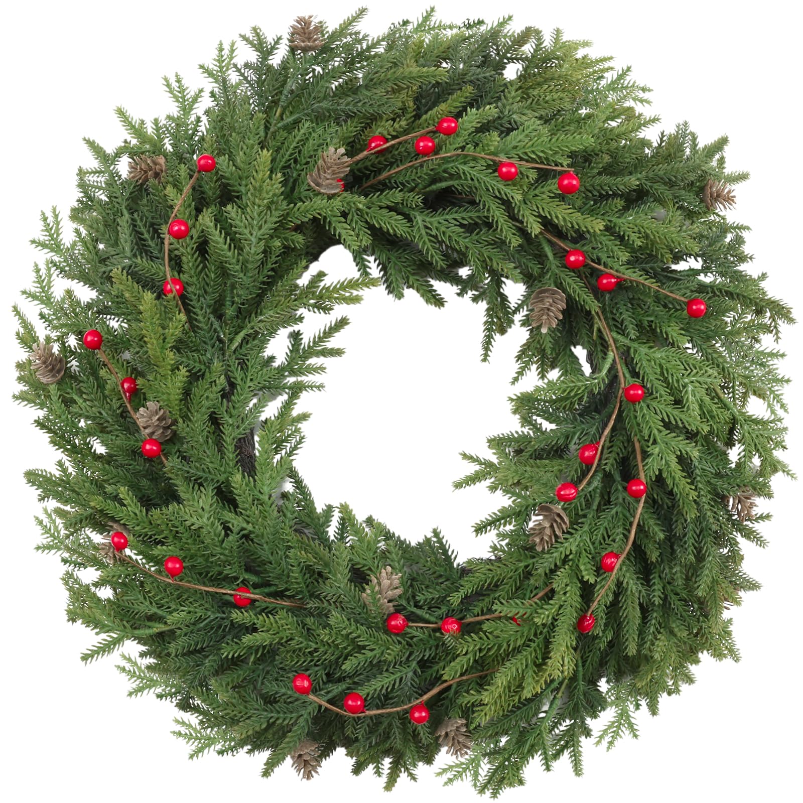 22 Inch Realistic Real Touch Christmas Wreath,Thick and Lush,Soft Bendable Faux Cedar Wreath, Christmas Wreaths for Front Door, Outdoor Christmas Wreath, Window Wreaths Christmas for Wall Windows