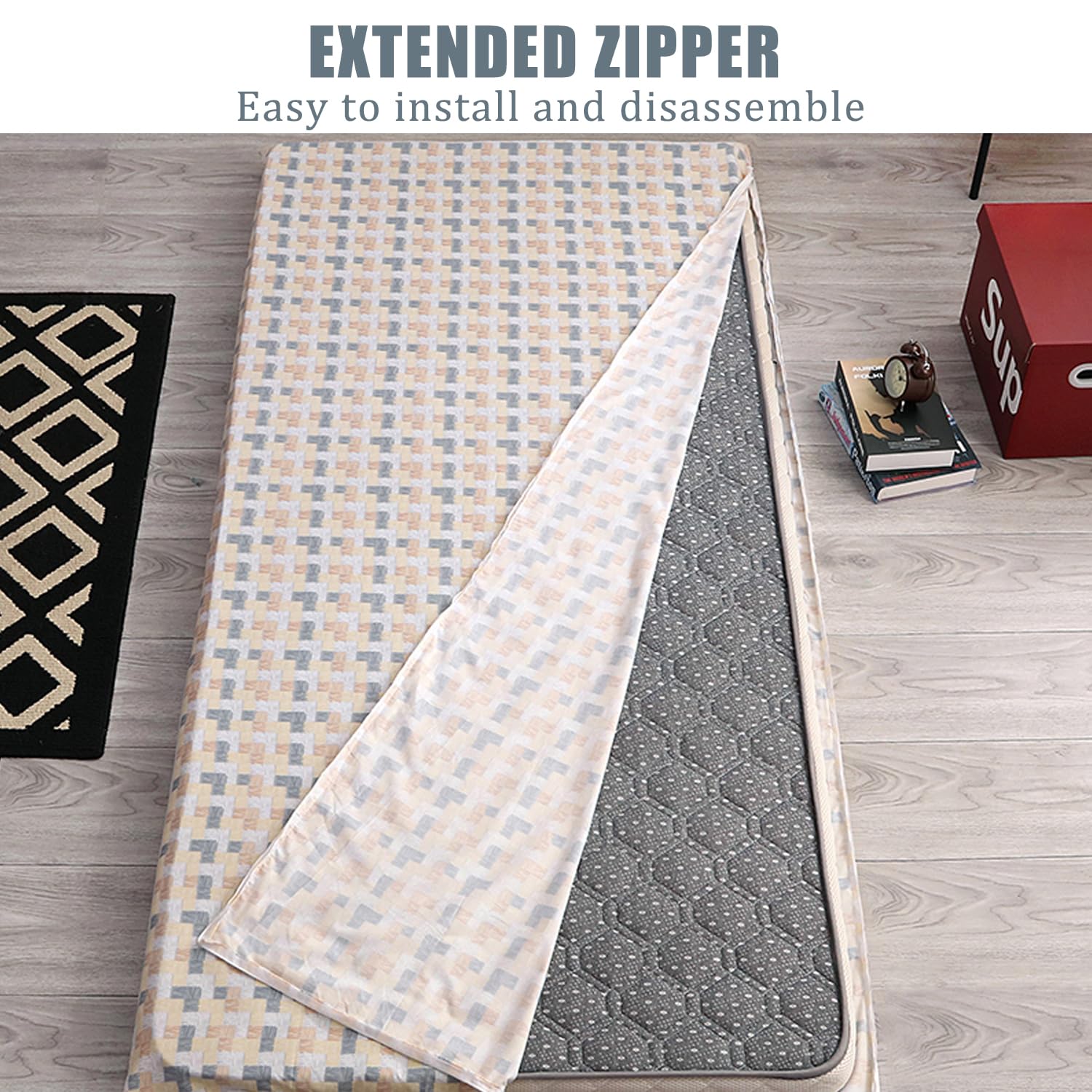 Couvre-Matelas Futon Simple Housse De Futon pour Matelas De Sol Japonais avec Fermeture Éclair Housse De Matelas De Couchage Housse pour Futon Futon Protecteur Reine,A,90x190x2/6cm