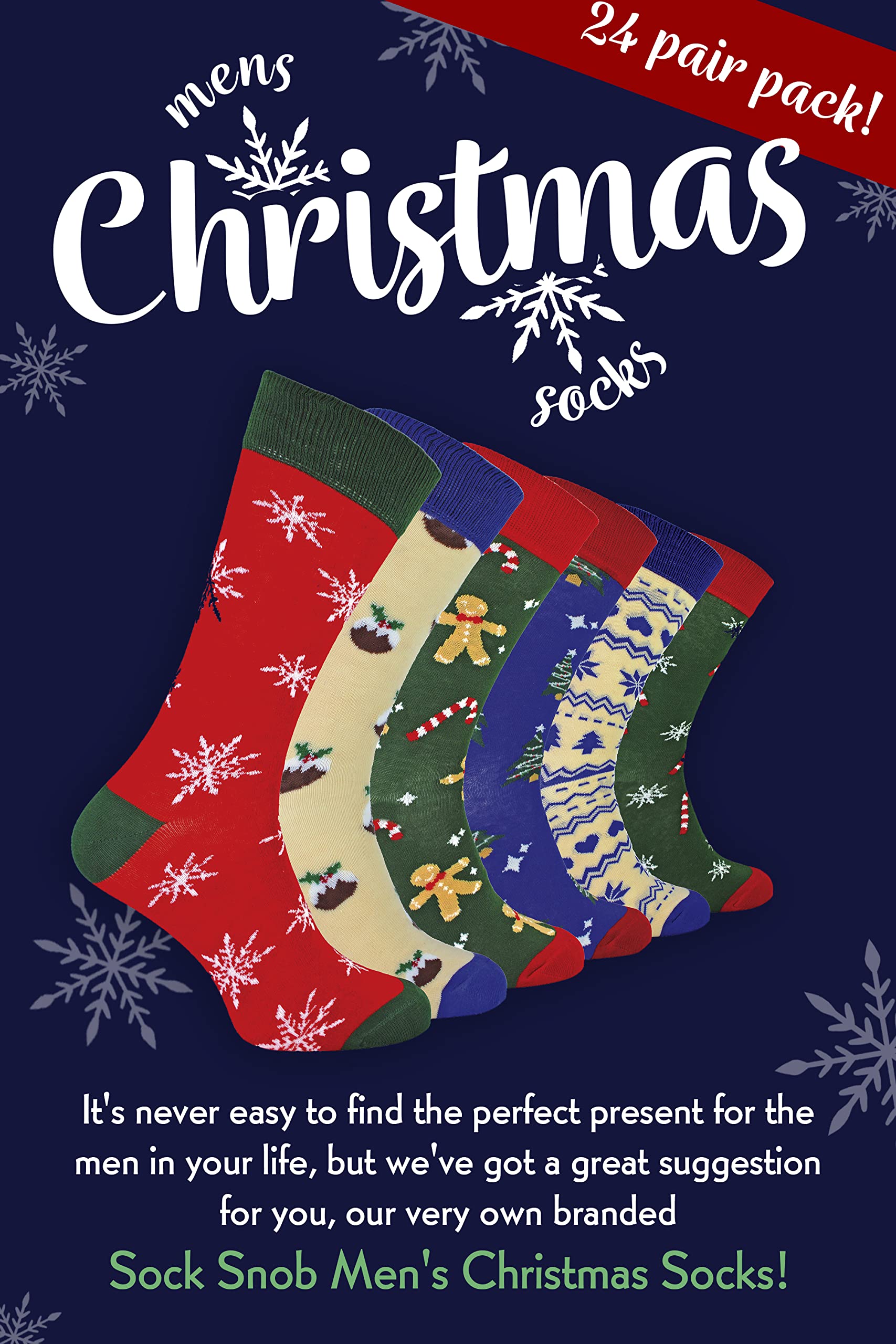 Sock Snob Homme Chaussettes Noël Coton 6 12 24 Paires | Colorées Amusants Motifs Chaussettes Fantaisie