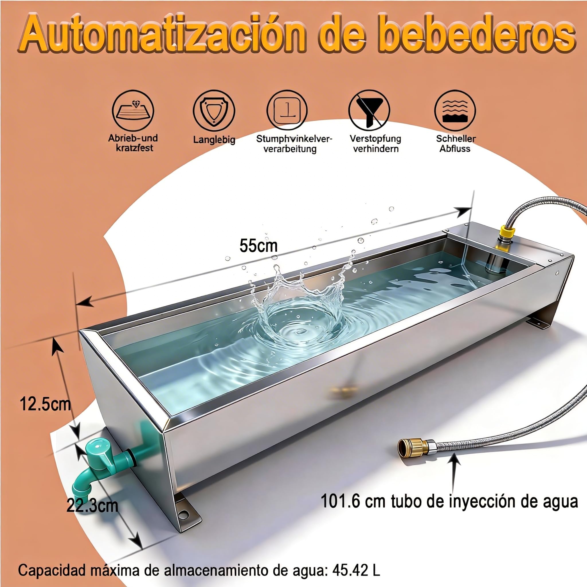 Automatischer Wasserspender für Hunde, automatische Hundebewässerung für drinnen und draußen, Edelstahl-Wassernapf, Futterspender für Nutztiere, Haustiere, Huhn, Hundenapfspender, passend für 1,9 cm