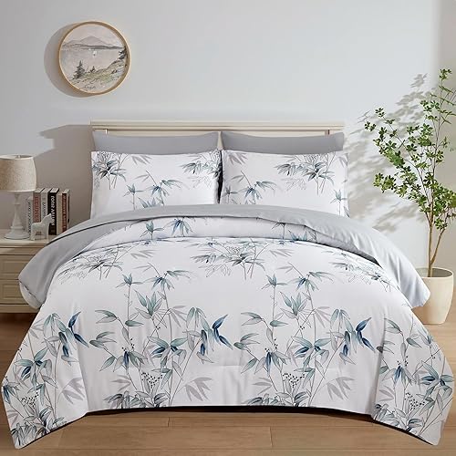 Juego de edredón tamaño King  Juego de cama de 7 piezas en una bolsa, juego de ropa de cama suave y ligero de microfibra blanca con sábanas y