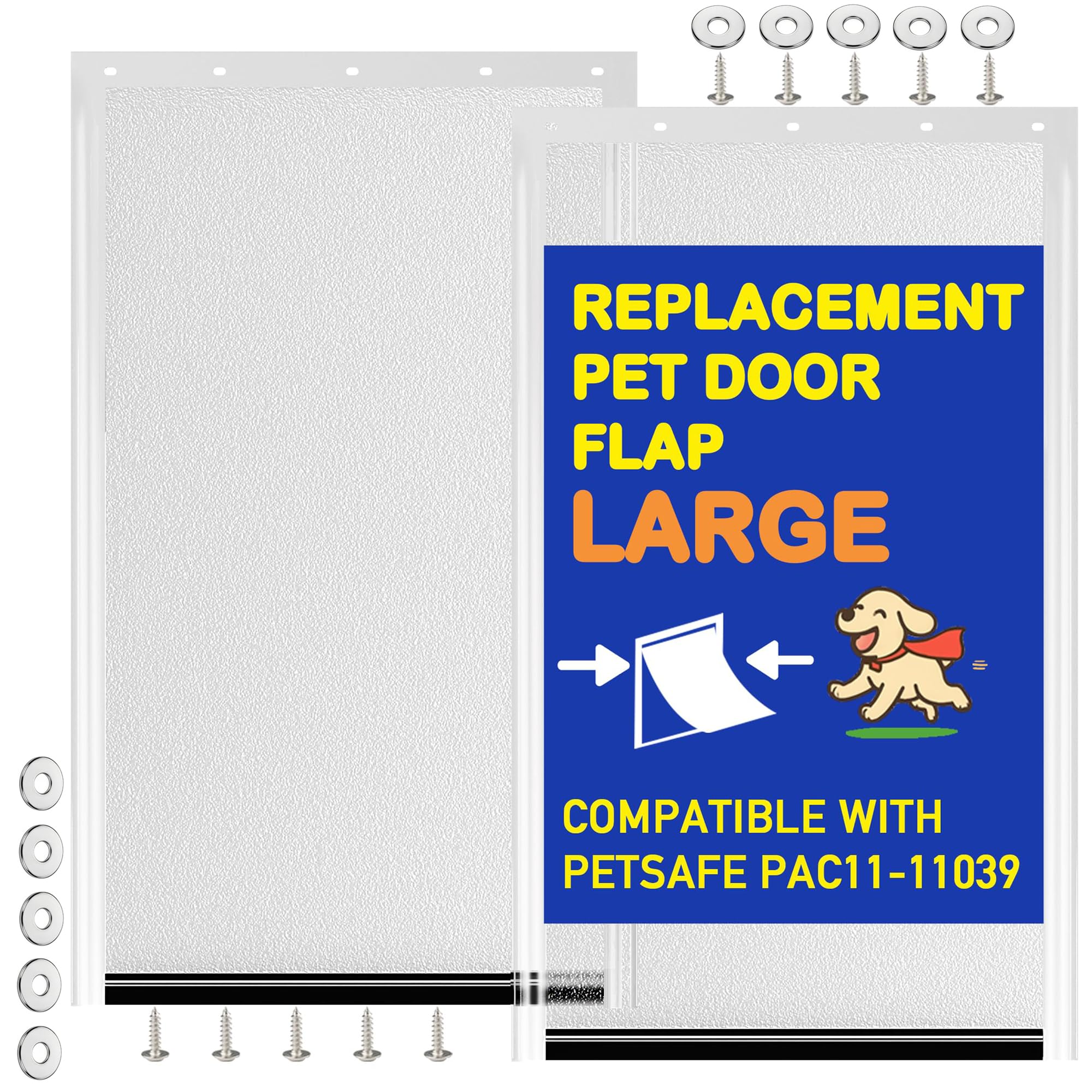 Photo 1 of 2 Pack Large Dog Door Replacement Flaps with Screws and 304 Stainless Steel Washers, for PetSafe Freedom Doggie Doors PAC11-11039, 10 1/8 x 16 7/8”, (No Metal Bracket Included, Frosted Transparent)