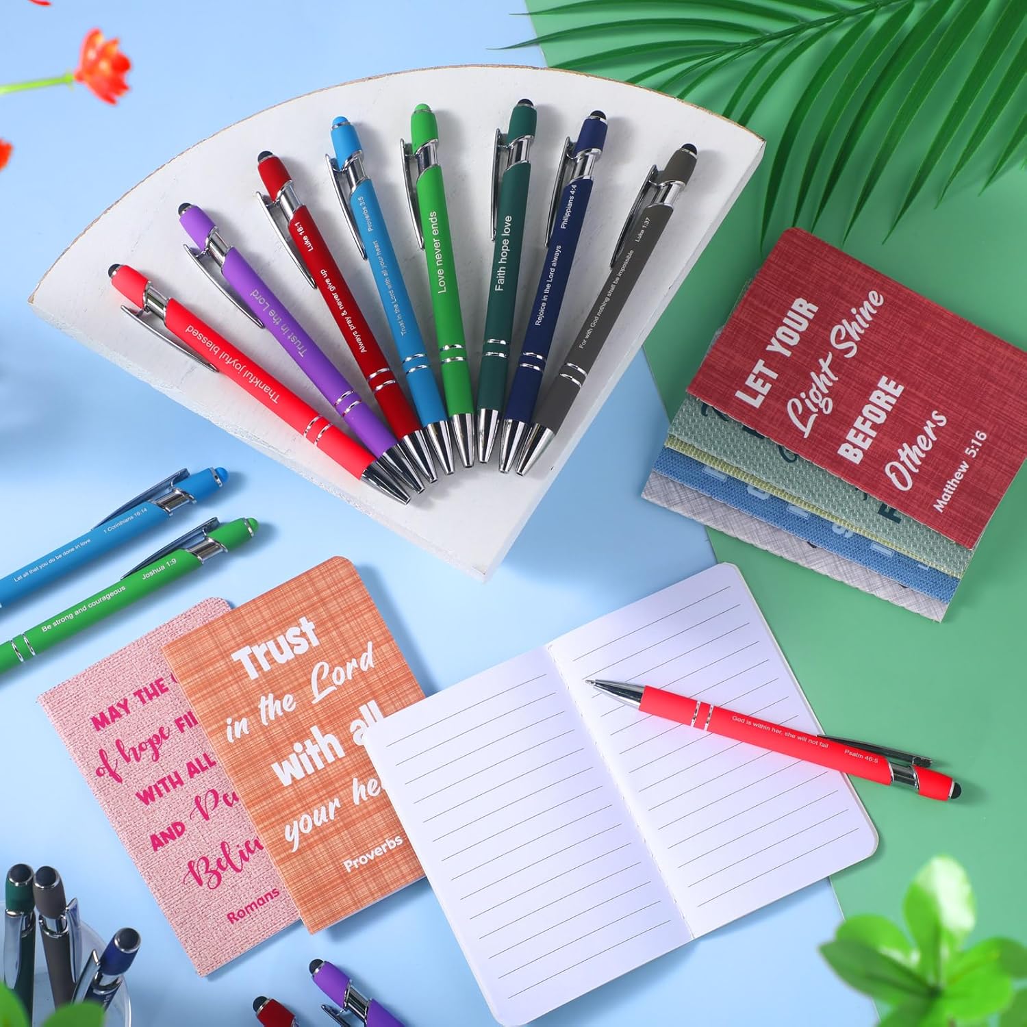 Funrous 32 Pcs Motivational Quote Pens Inspirational Notepads Mini Journal with Ballpoint Pen Small Notebooks Gift Set for Men Women Coworkers, Adult Party Favors Christmas Prizes Gift(Texture) - Image 3