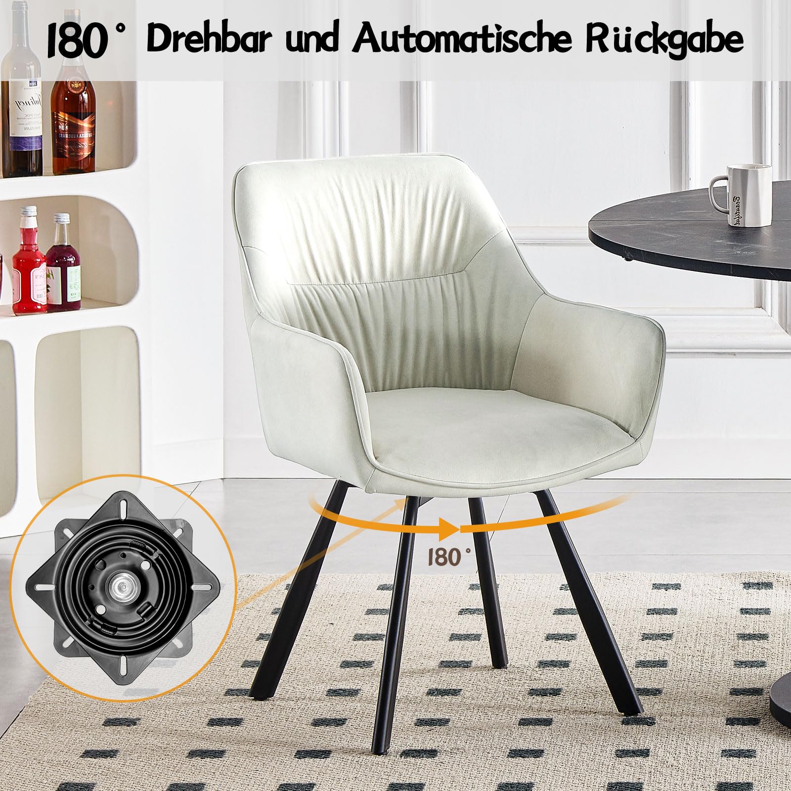 LEWE Esszimmerstühle Drehbar 6er Set, Armlehnstuhl aus Kurzflor-Stoff