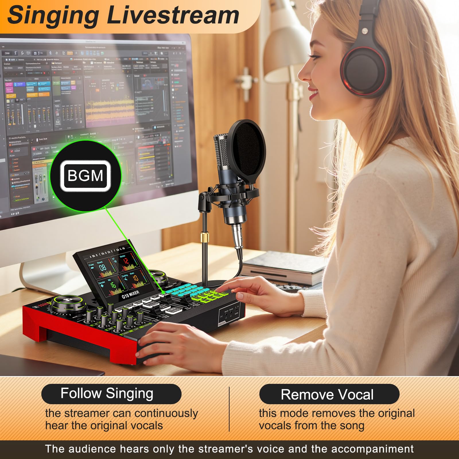 Podcast Equipment Bundle with Live Sound Card Audio Mixer, 3.5mm Condenser Microphone for PC/Phone Streaming and Singing, Podcast Microphone Bundle with Voice Changer sound board