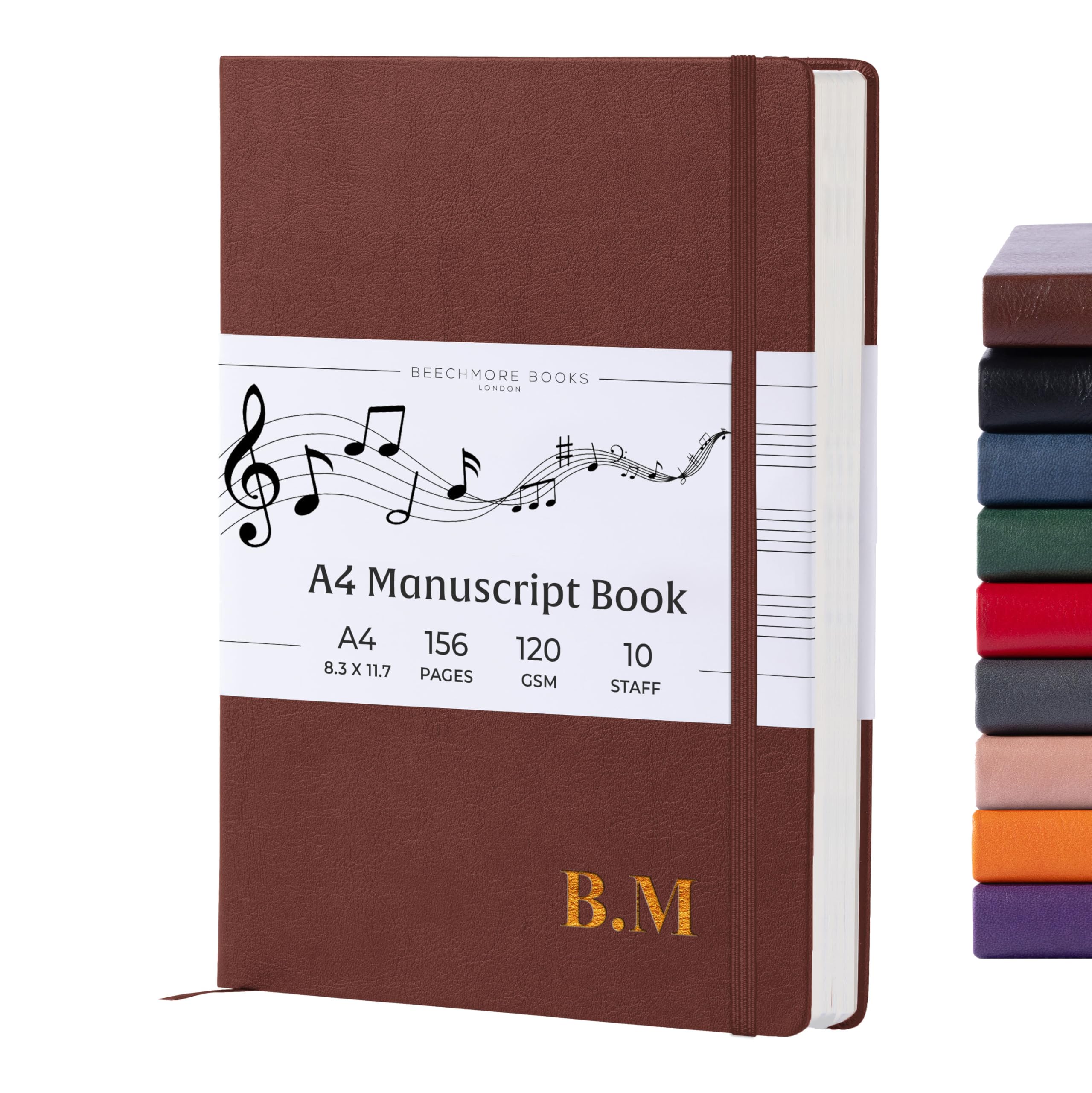 Beechmore Books Monogram Manuscript Paper Notebook - A4, Brown, Chestnut Brown