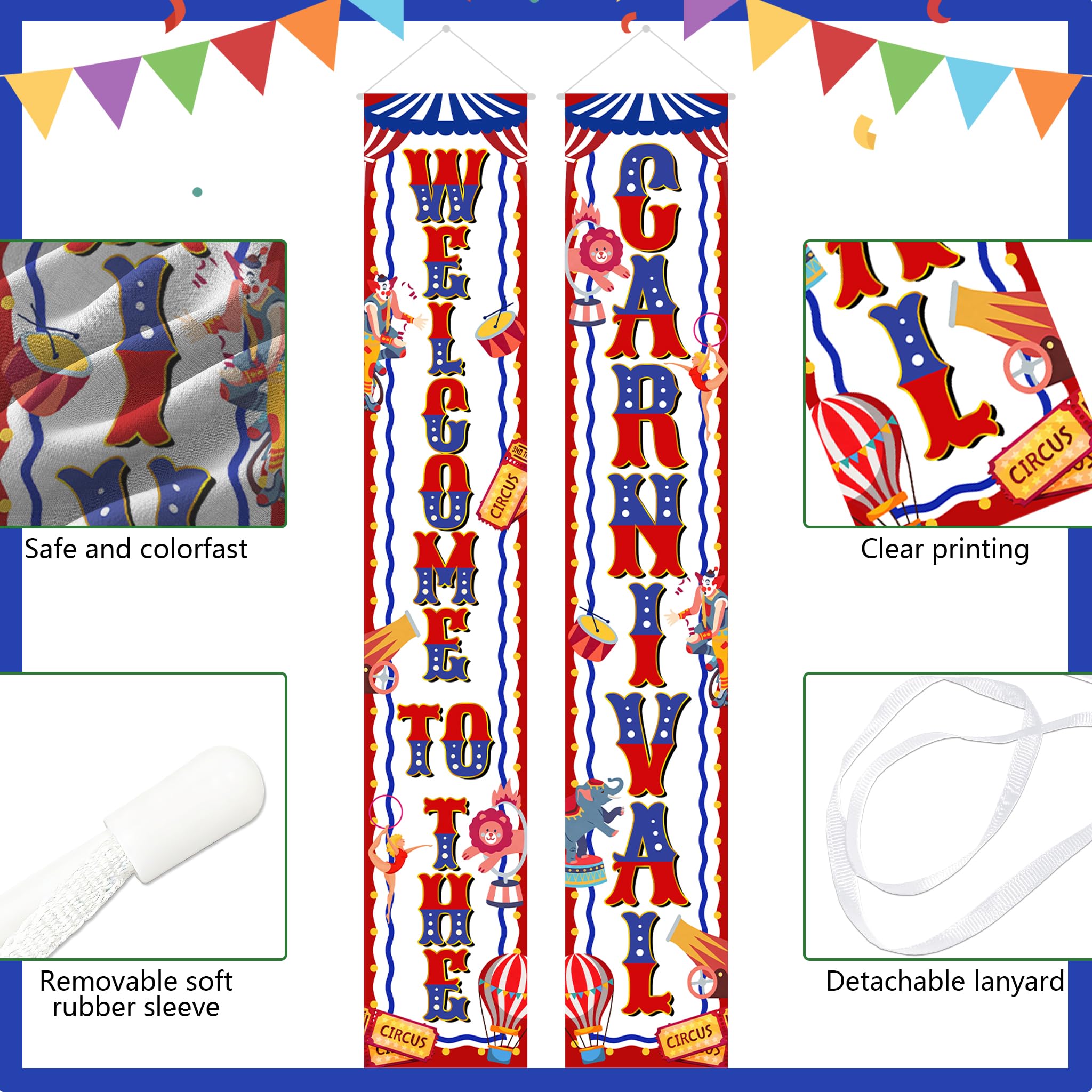 Circus Door Banner - Welcome to the Carnival - Carnival Circus Porch Banner Red Blue, 5.9×1 Ft, 180 cm x 30 cm - Image 2