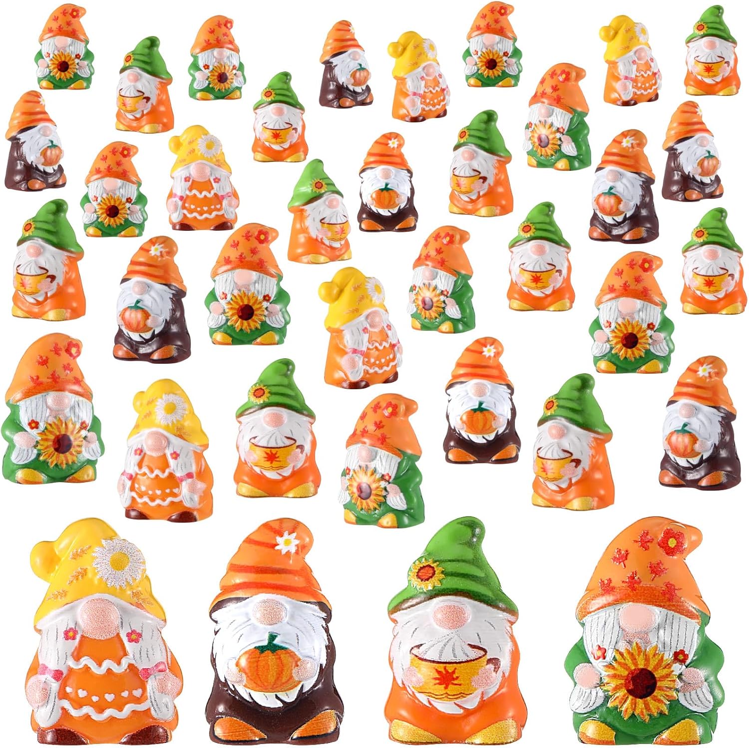 Yaomiao 60 Pcs Fall Thanksgiving Mini Resin Gnomes Figures Resin Mini Statues Maple Leaves Pumpkin Snowflake Gnomes Table Decor for Winter Fall Christmas Festive Home Kitchen Tiered Tray 60 Fall Multi-color