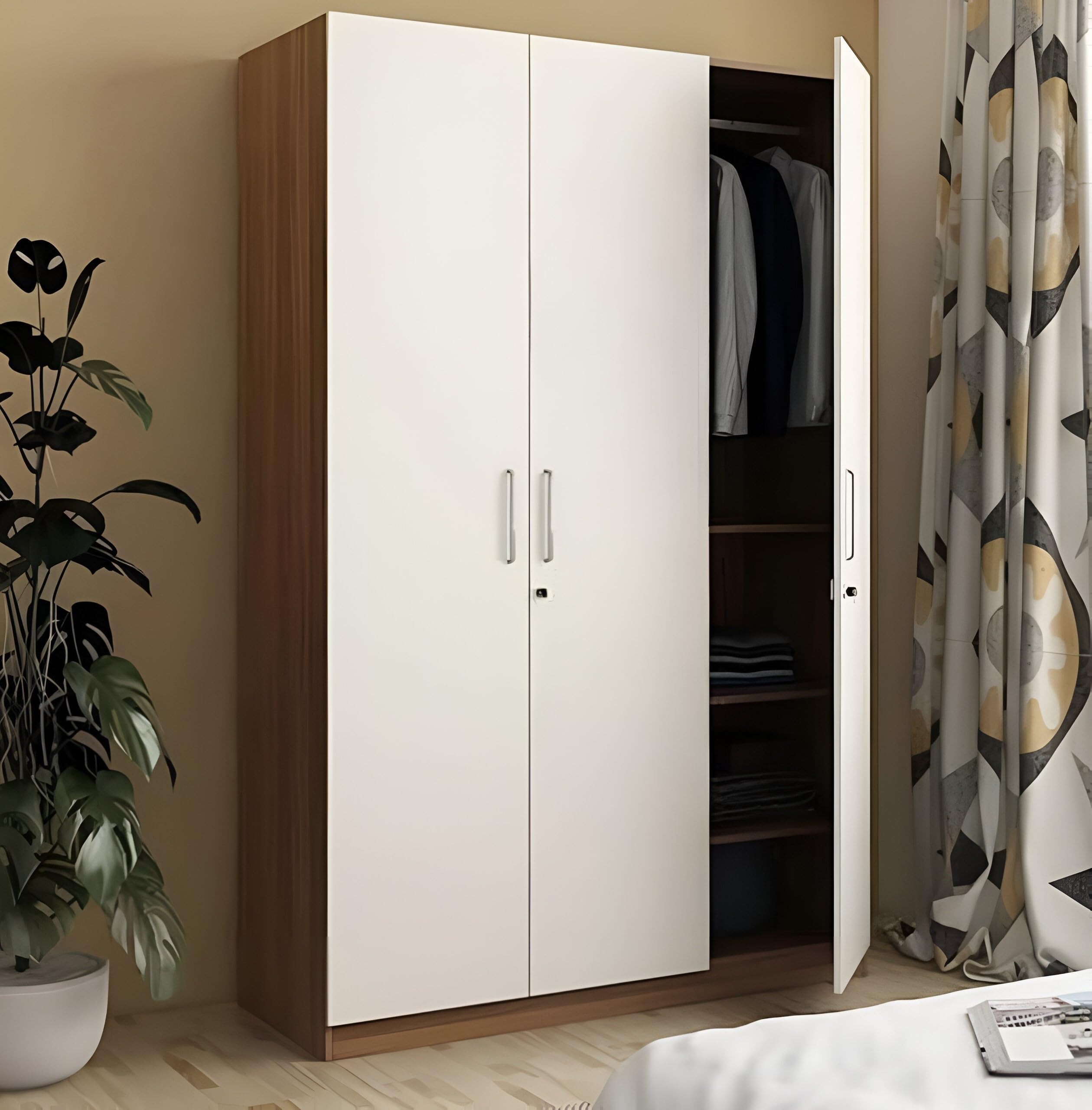 CASPIAN Engineered Wood Triple Door Wooden Wardrobe (White & Brown) | Furniture with Key Locker | Cupboard/Almirah for Bedroom Clothes Storage Organizer with 11 Shelves, 2 & Drawer-image-38