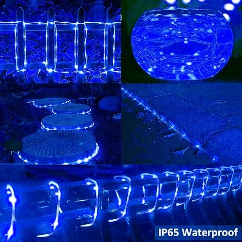 Miniatura 27 de Cuerda de luces LED de 196 pies, 600 luces LED para exteriores, impermeable, con control remoto, 196.9 ft, funciona con energía solar, 8 modos, luz