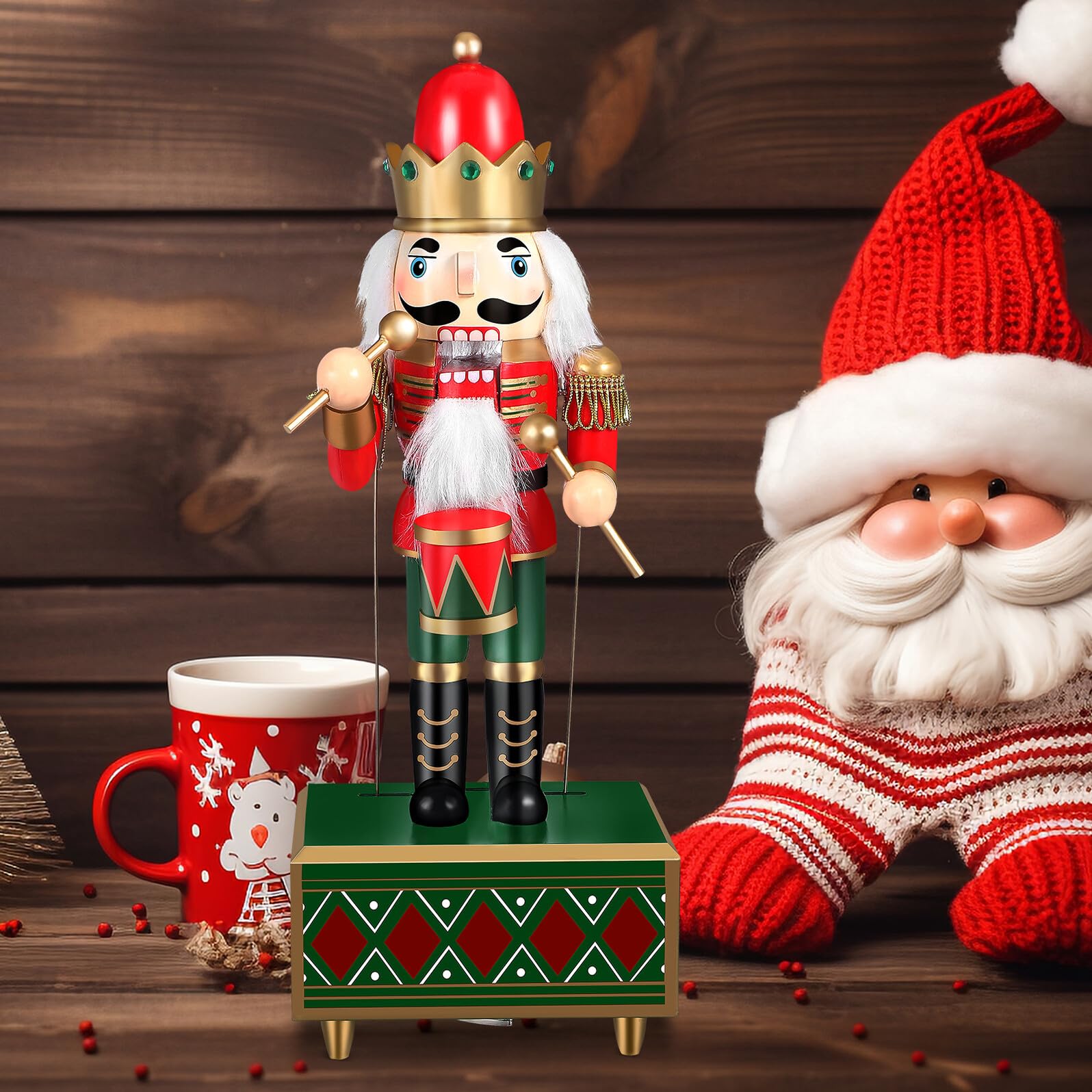 LABRIMP Caja de Adorno de Navidad 32 CM Madera Mecanismo de Cuerda Decoración Festiva para Fiestas Navideñas