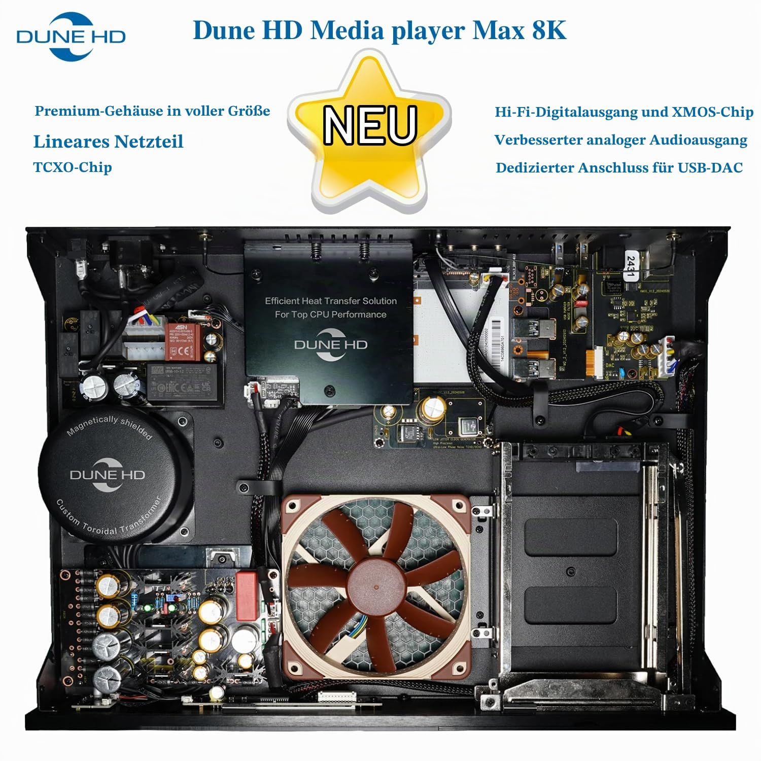Dune HD Max 8K, Full-Sized Media Player, Android Box, Dolb Visio, Atmo, HDD Rack, Linear PSU, TCXO, Hi-Fi I2S-E Output, Hi-Fi S/PDIF Output, 8Gb/64Gb