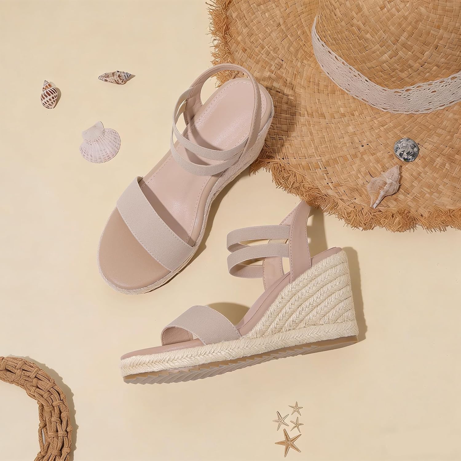 mikarka Wedges Sandals for Women - Elastic Strap Espadrilles Wedges, Slip On Open Toe Platform Sandals for Dressy Casual Summer Shoes