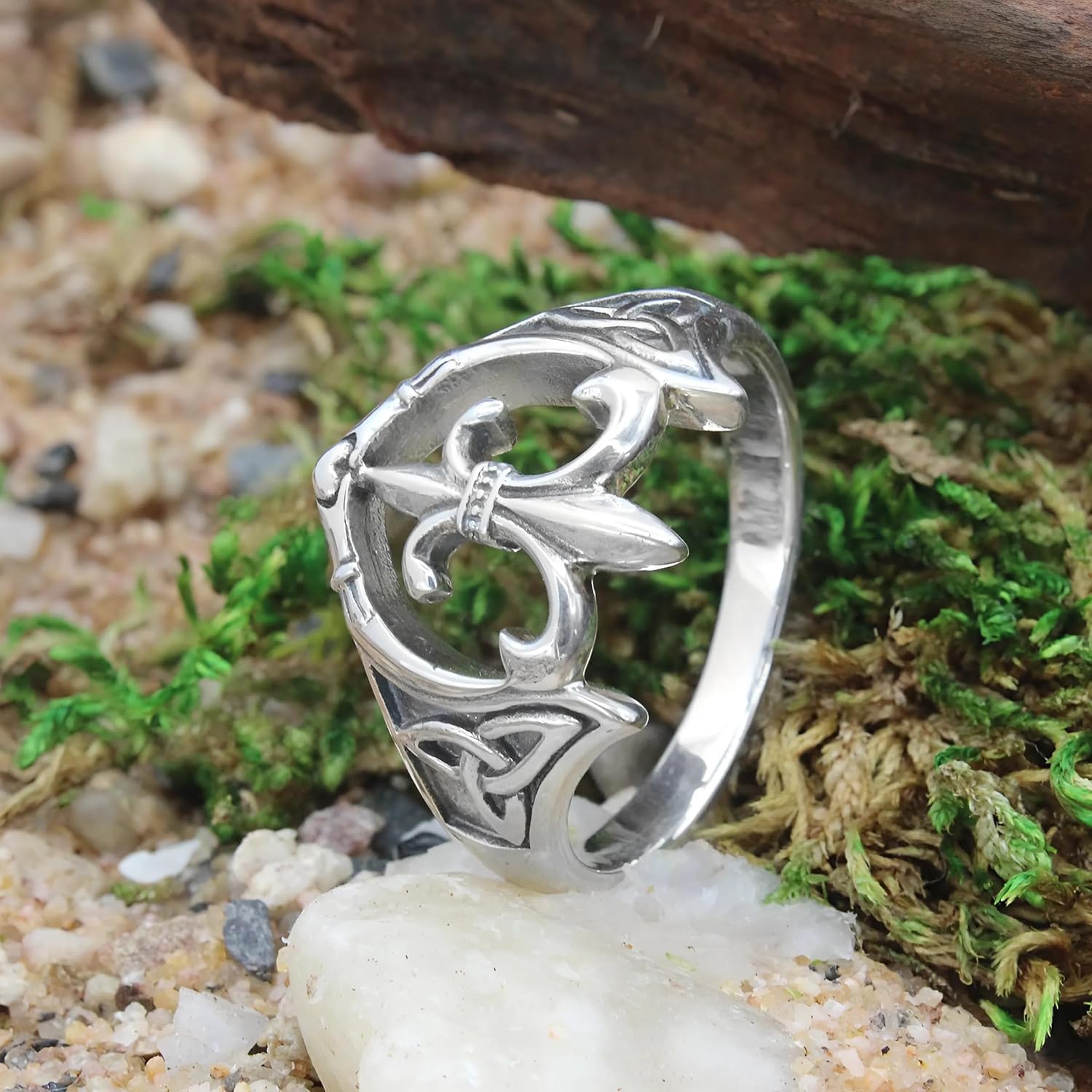 Moonlight Mysteries Fleur De Lis Ring for Women or Men | .925 Sterling Silver French Lily Symbol Band | Sizes 4-15