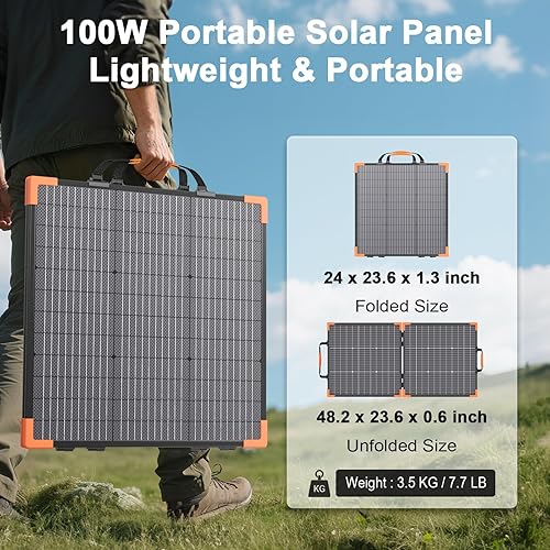 Miniatura 3 de Panel solar portátil bifacial de 100 vatios para estación de energía, cargador solar plegable de 20 V con impermeabilidad IP68, 23.5% de alta
