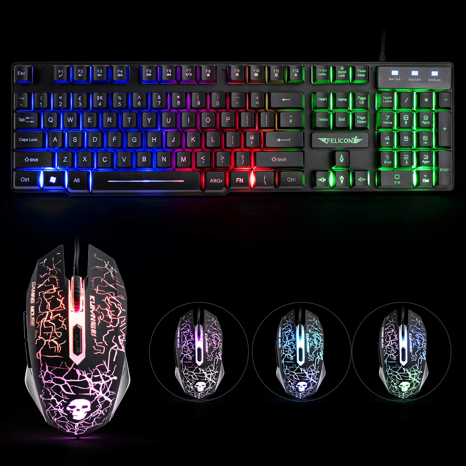 Buy FELiCON T6 Game Keyboard Mouse Sets Rainbow LED Backlit USB Ergonomic Multimedia Gamer