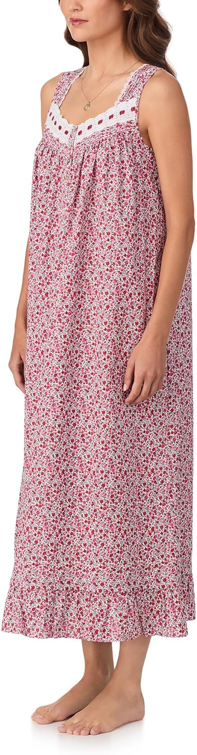 Eileen West Womens Sleepwear & Loungewear - Woven Lawn Collection - 100% Cotton Breathable Sleeveless 50" Long Nightgown - Image 3