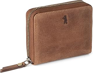 BERLINER BAGS Vintage Genuine Leather Small Wallet for Women Palermo, Card Holder, ID Window, Mini Bifold Wallet for Cash, RFID Blocking, with Zipped Coin Pocket - Brown
