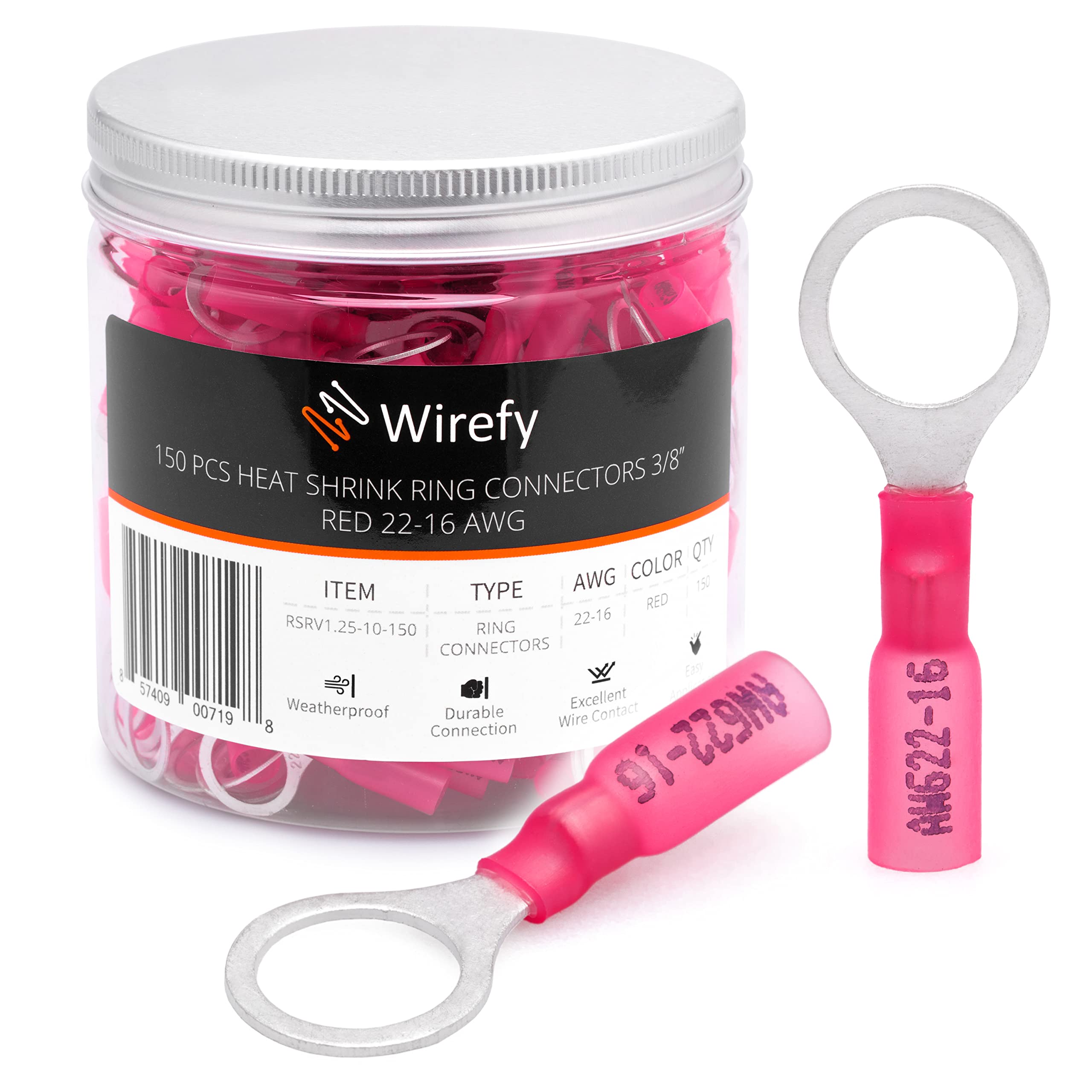 Wirefy 150 PCS Heat Shrink Ring Terminals 3/8