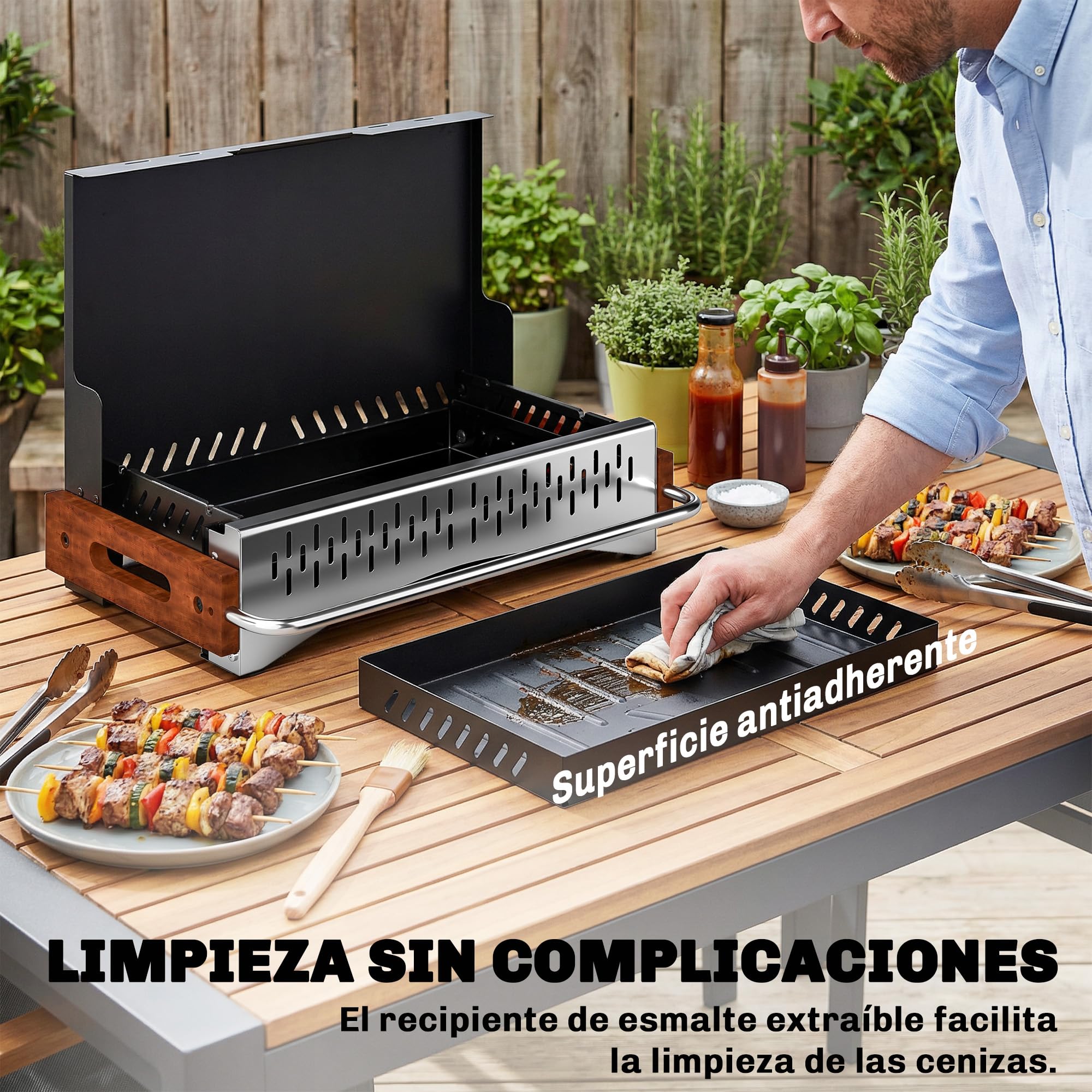 Outsunny Barbacoa de Carbón Plegable, Portátil, 50,5x34x33 cm Negro | Bandeja de Carbón Extraíble, Camping, Picnic, Fiesta en Jardín
