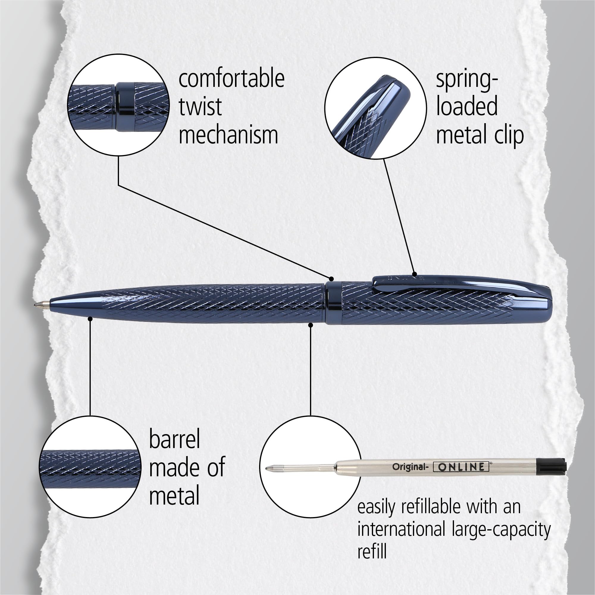 Online Eleganza Ballpen I Colour: Blue I Replaceable Large Refill I Metal Biro I Ink Colour Black I Retractable I Ballpoint Pen In Gift Box - Image 4