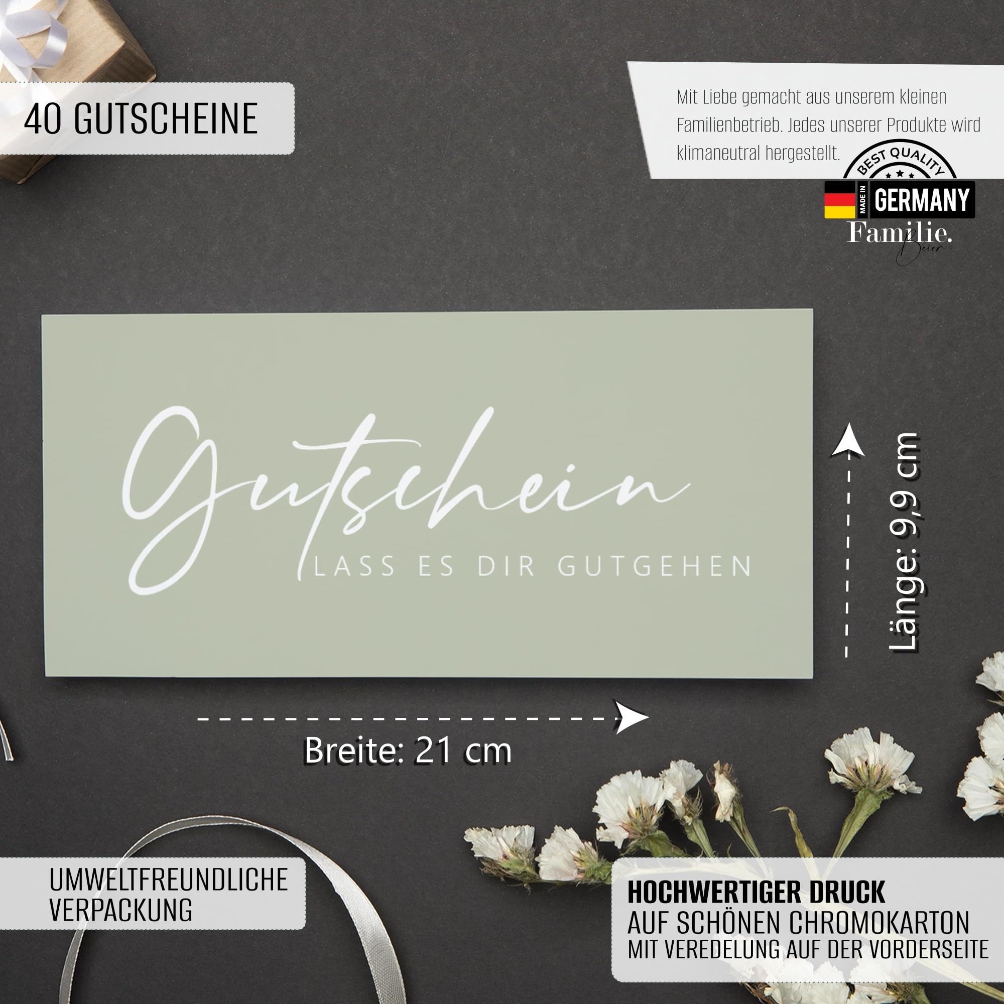 Gutscheine 40er Set als Blankovorlage zum Ausfüllen für Dienstleistungen und Geschäfte wie Friseur, Massage, Kosmetik etc. Gutscheinkarte, Geschenkgutschein