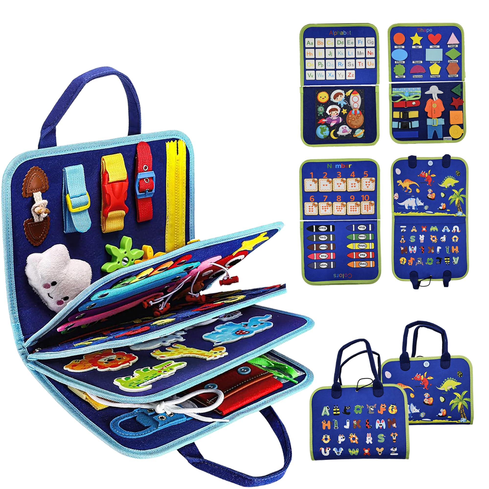 DYZI Busy Board for Toddlers Educational Preschool Activity Toy for Boys & Girls Sensory Travel Toys for Early Development Montessori Board with Buckles Fine Motor Skills & Cognitive Development