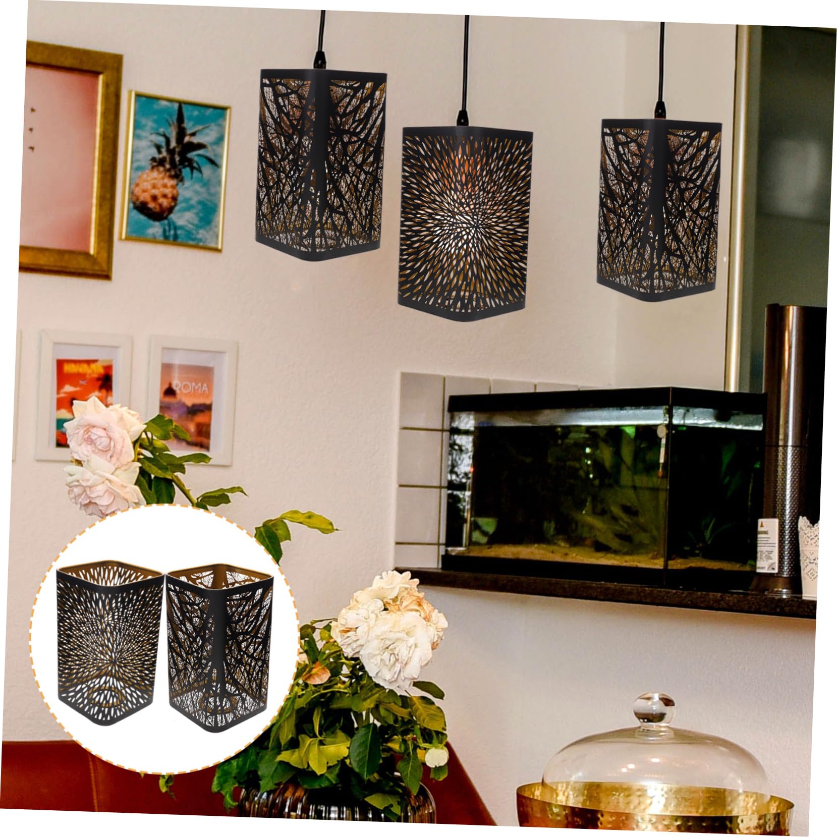 Hemobllo 2 piezas Lámpara de Mesa con Pantalla de Hierro Forjado Diseño Hueco y Cuadrado de Pantalla para Lámpara de Escritorio Fácil Instalación y Durabilidad