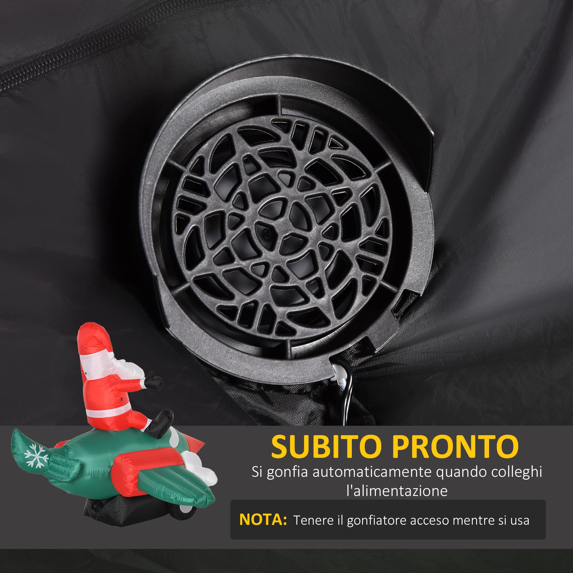 HOMCOM Babbo Natale Gonfiabile su Aereo 160cm con Luci LED Integrate | Decorazione Natalizia da Esterno
