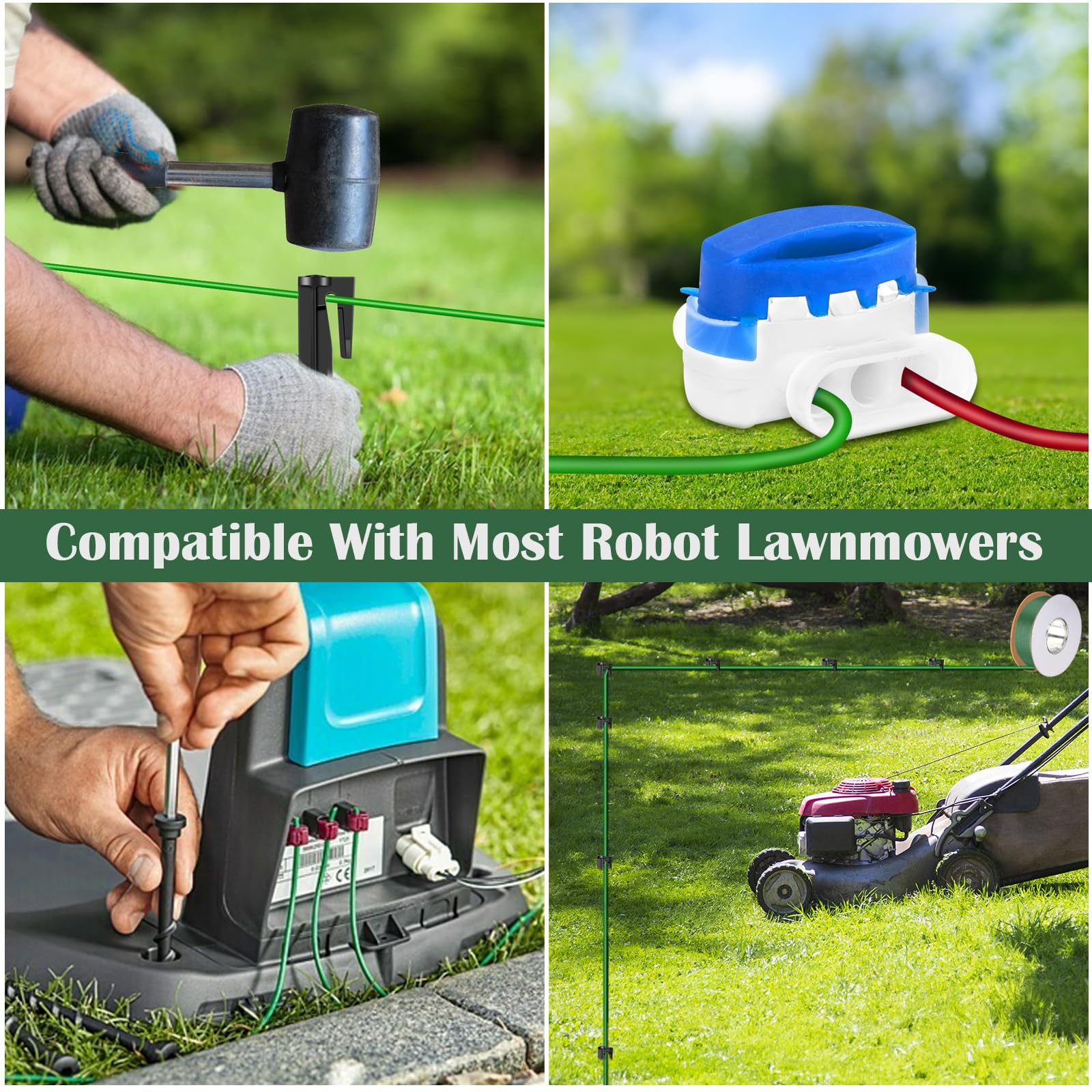 Mähroboter Zubehör Set – 50 Erdnägel + 10 Kabelverbinder + 10 Abzweigverbinder, Wasserdicht & Werkzeugfrei