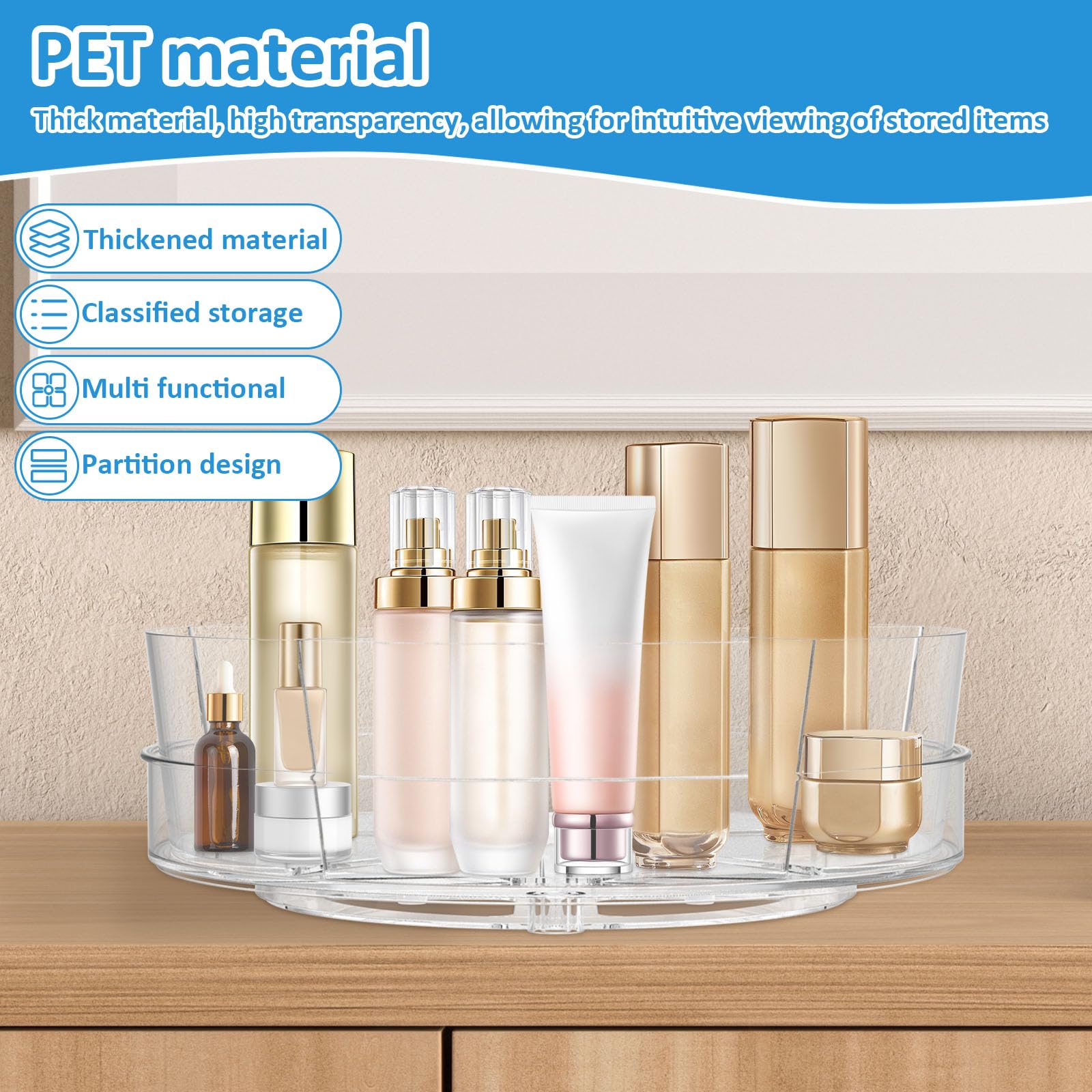 Turntable Organizer with Removable Bins Clear Lazy Susan Organizer Round Rotating Tray Organizer Divided Lazy Susan Turntable for Home Pantry Fridge Snack Spice(Transparent Color,5 Grid)