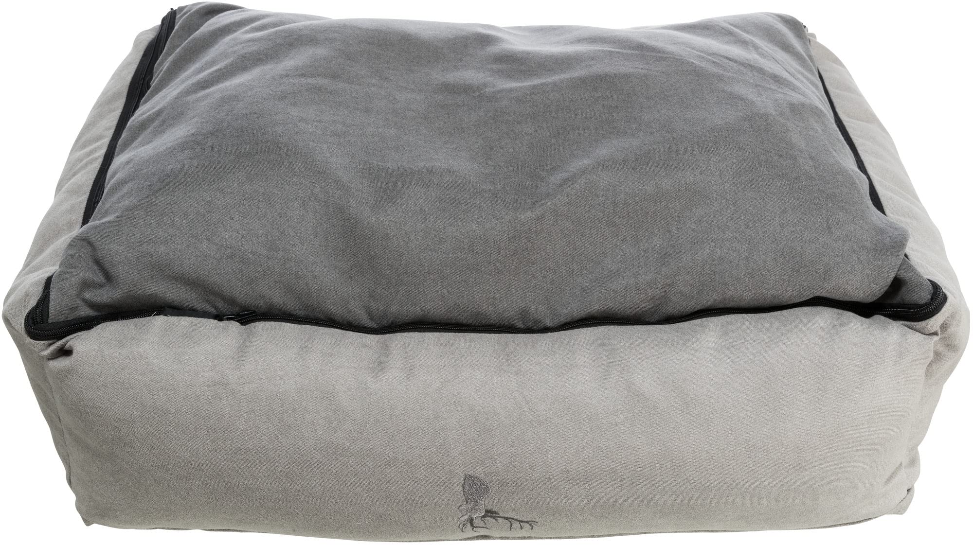 TRIXIE Hundebett Leni 100 × 70 cm in sand/grau - geräumiger Hundeschlafplatz mit gemütlichem Kissen - Hundekorb für mittelgroße Hunde - rutschfest und waschbar - 37995