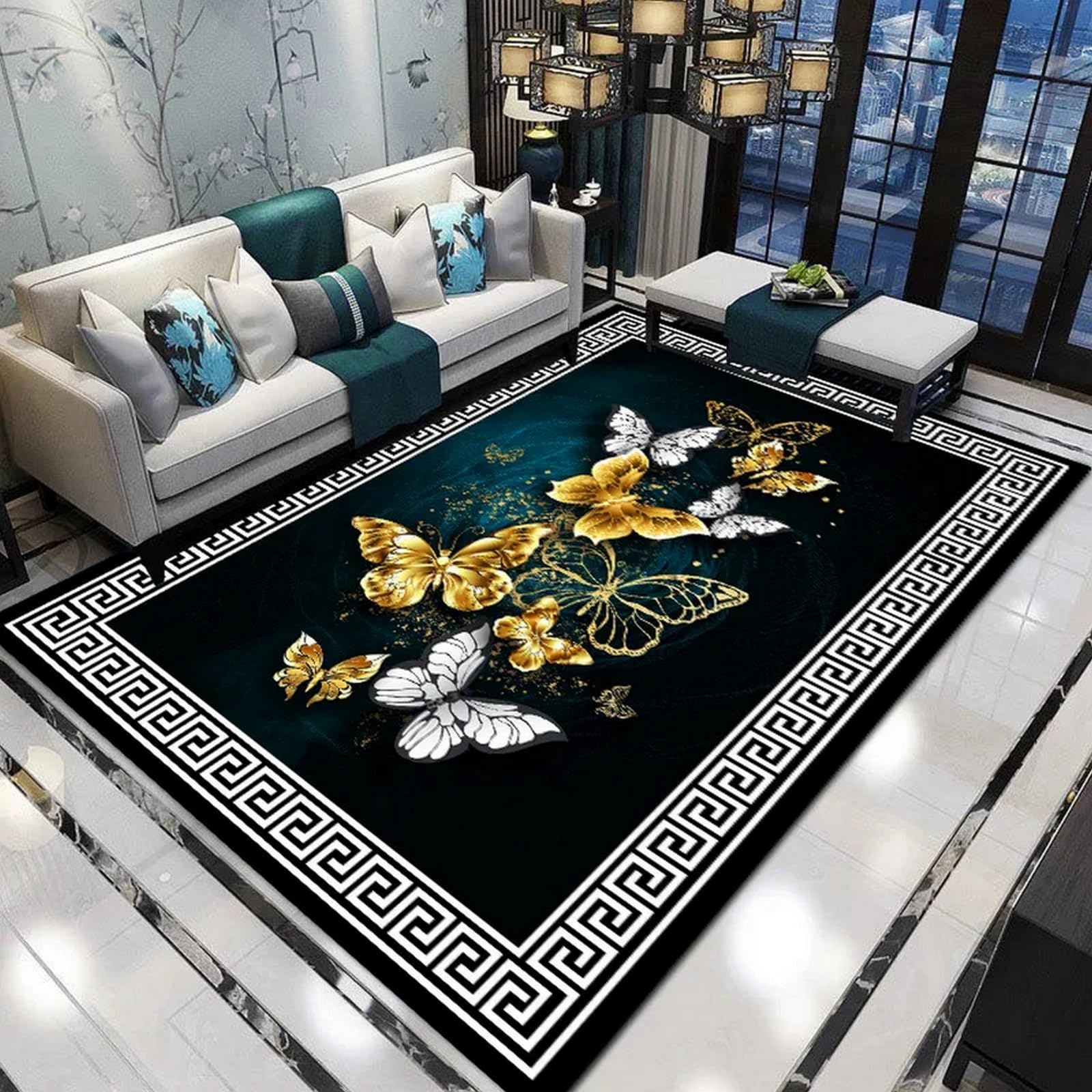 3D Optical Illusion Rug For Living Room, Colorful Fantasy Flowers And Butterflies Print Pattern Area Rug Home Decor Carpet Mat,Non Slip Rug Large Porch Hallway Doormat - 60 X 90 Cm -6O2F4Q7Y2W