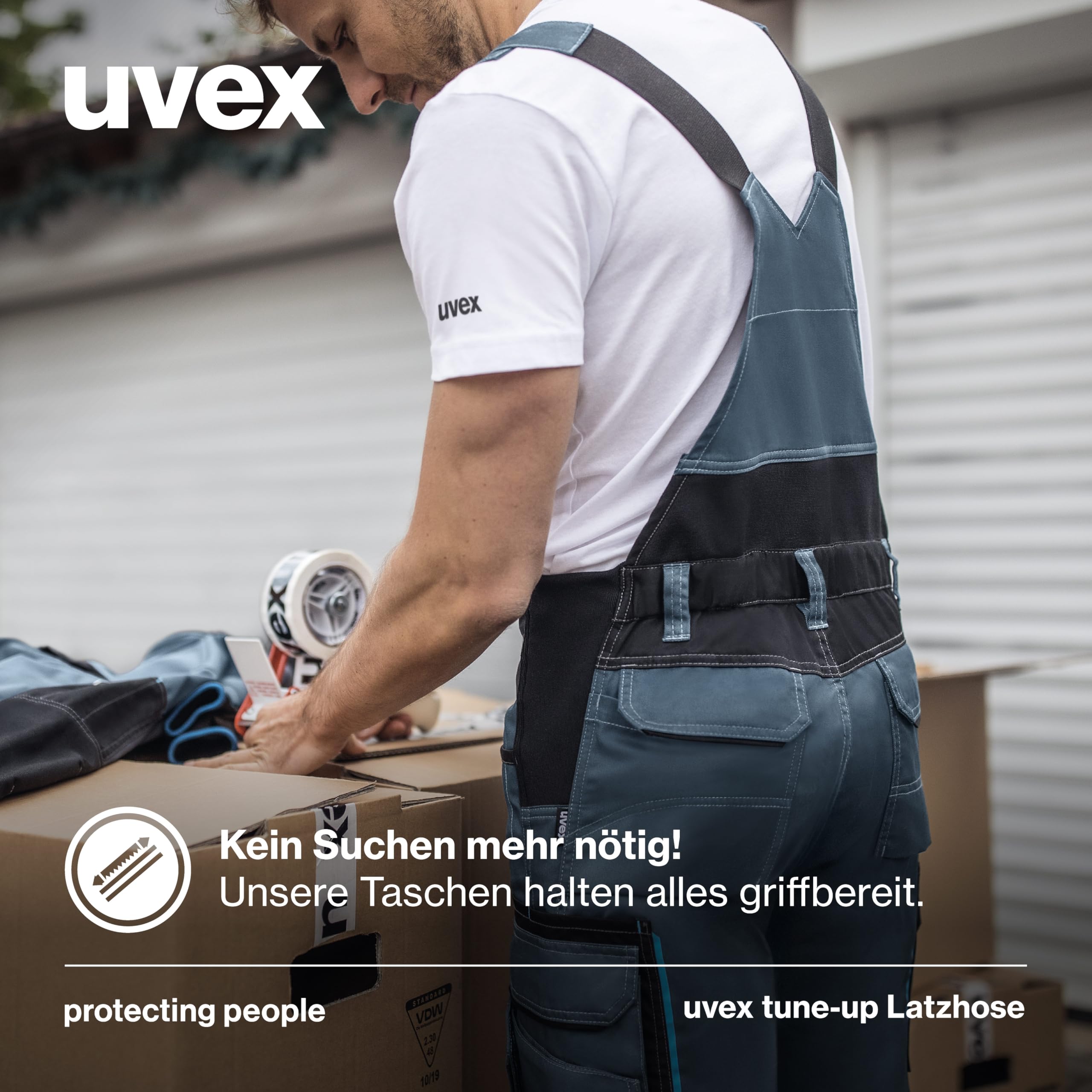 Uvex Tune-Up Pantalones de Trabajo Largos para Hombres - Petos con Cintura elástica y Bolsillos en la Rodilla - Azul