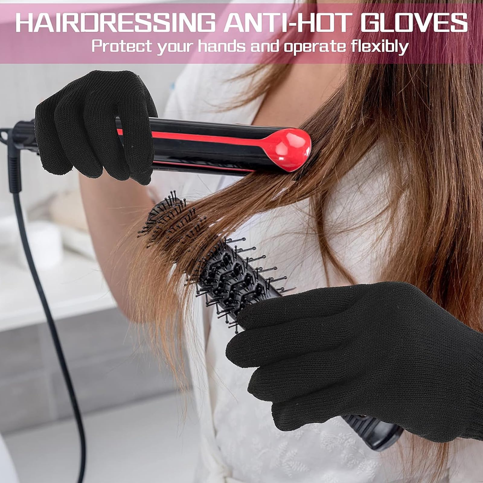 Gants Professionnels Résistants Chaleur Coiffage Fer à Lisseur Boucler Droit Gauche (1 Paire)