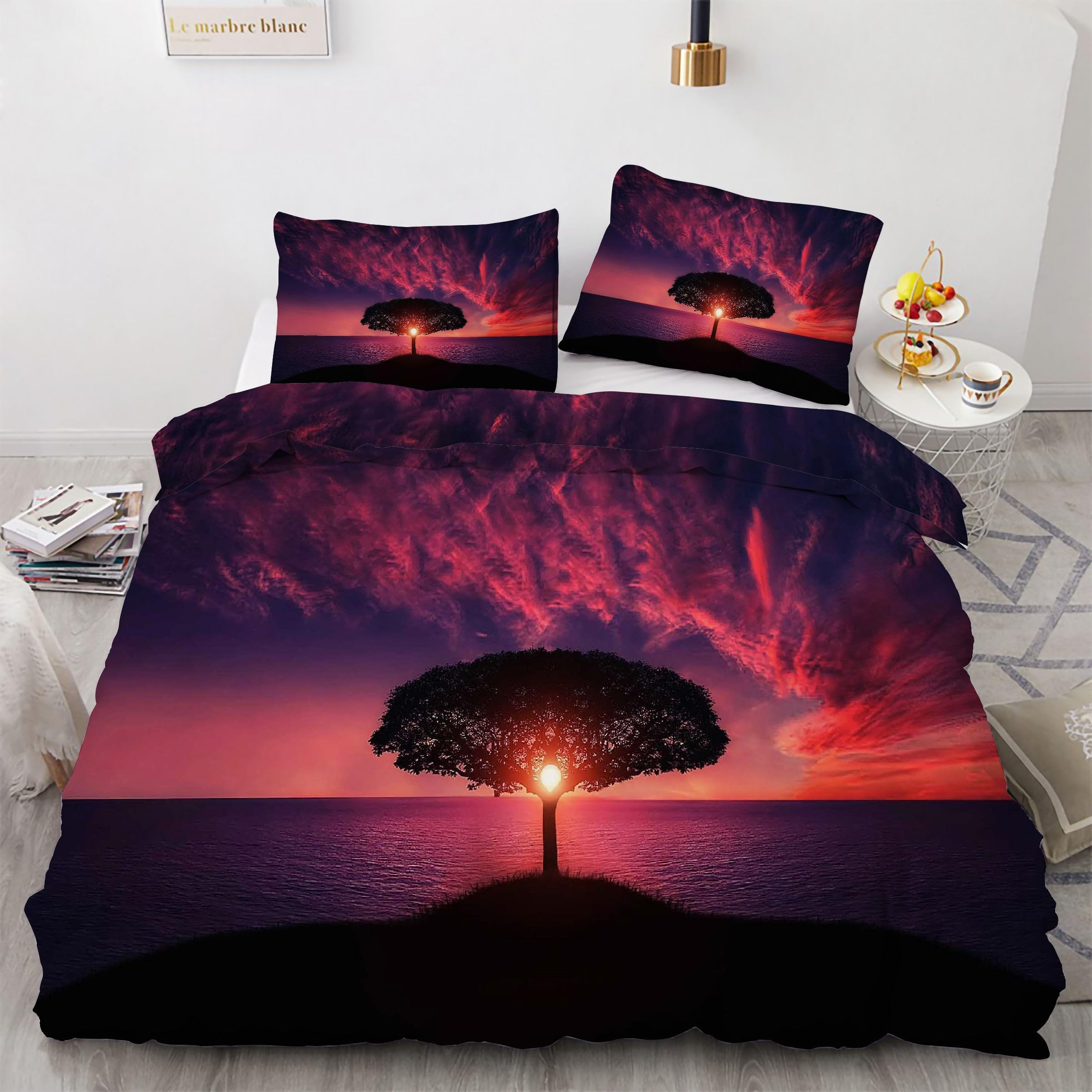 Parure de Lit 200x200 Arbre Coucher de Soleil Microfibre