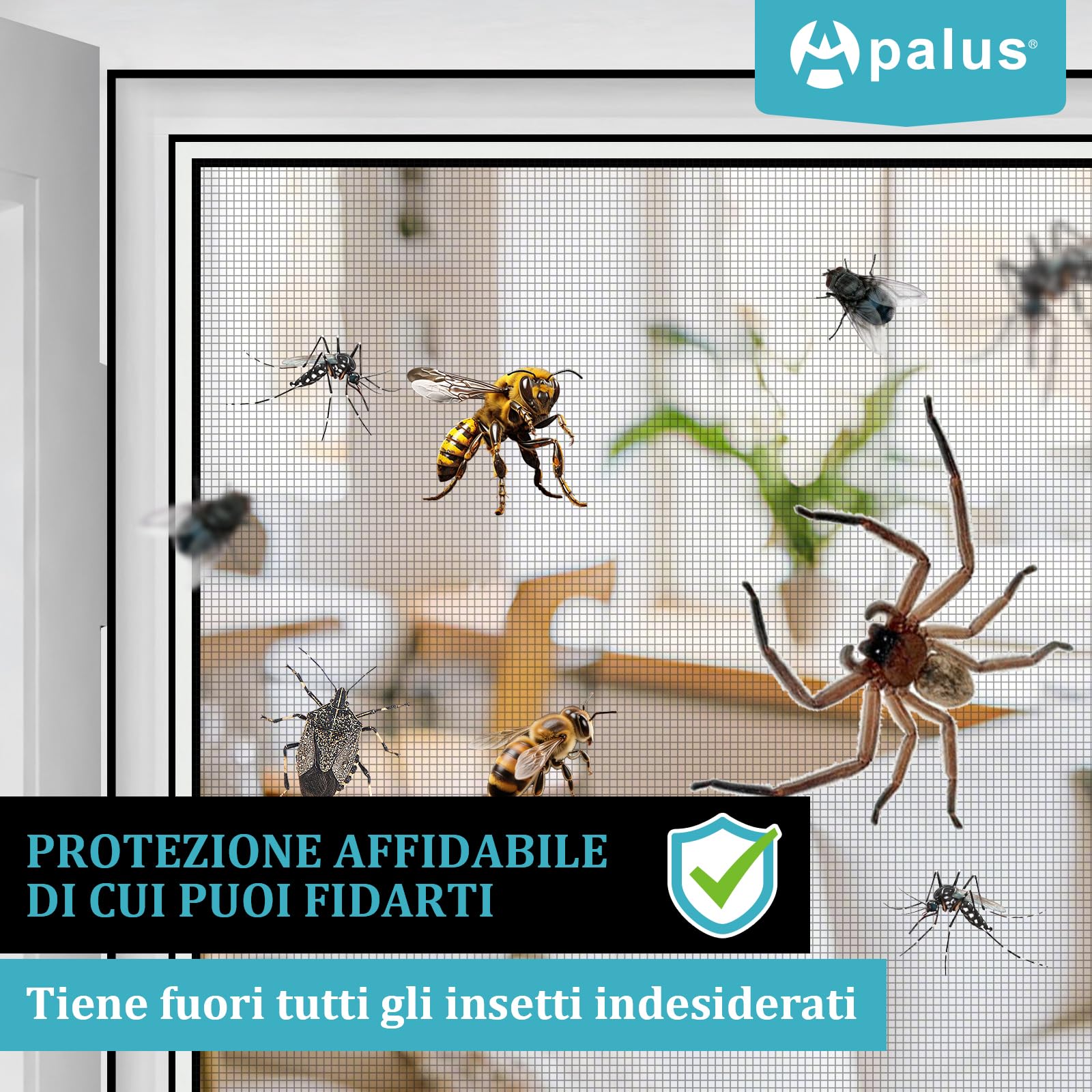 Apalus Zanzariera Universale Finestra 150 x 180 CM, Set 2 Pezzi – Rete Zanzariera Fissa Regolabile - CON Taglierino e Smoother per Installazione, Nera