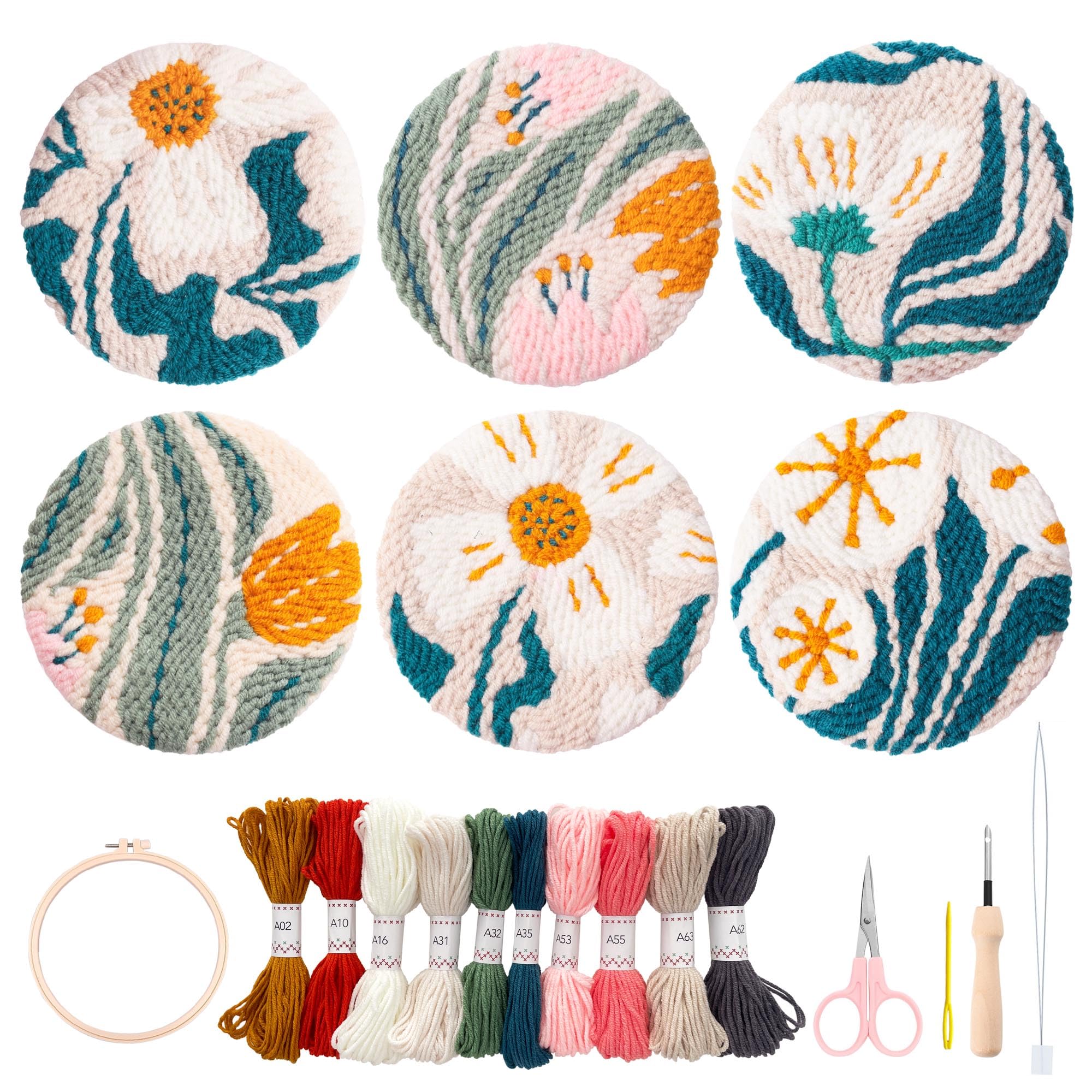 Myfelicity Punch Needle Kit,6-Piece Set-Punch Needle Coaster Kit, with Video Tutorial