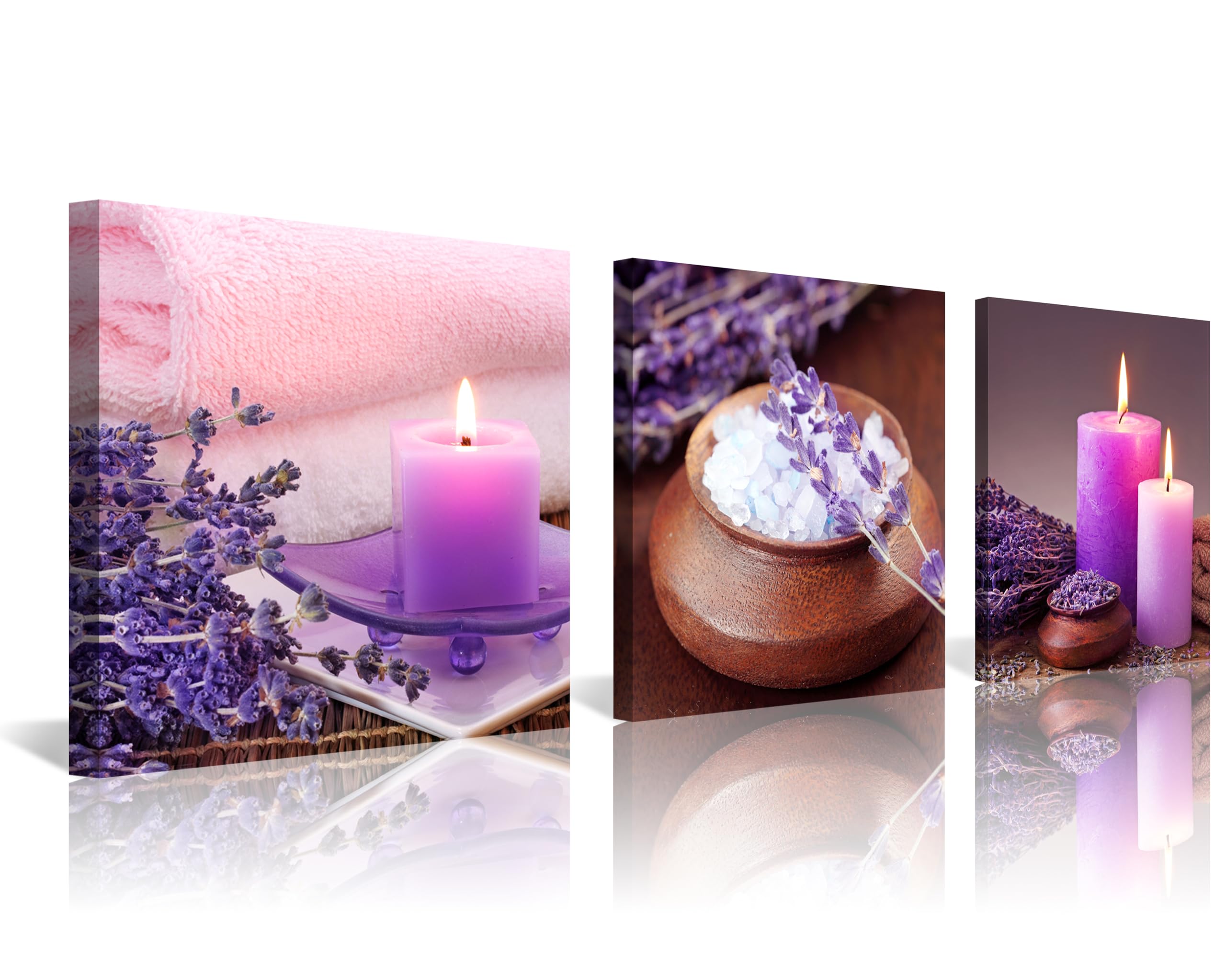 NAN Wind Zen Canvas Wall Art Spa Still Life With Purple Aromatherapy Candles And Zen Stone Aroma Lavender Flower Painting Pictures Print on Canvas Ready to Hang for Bathroom Decoration