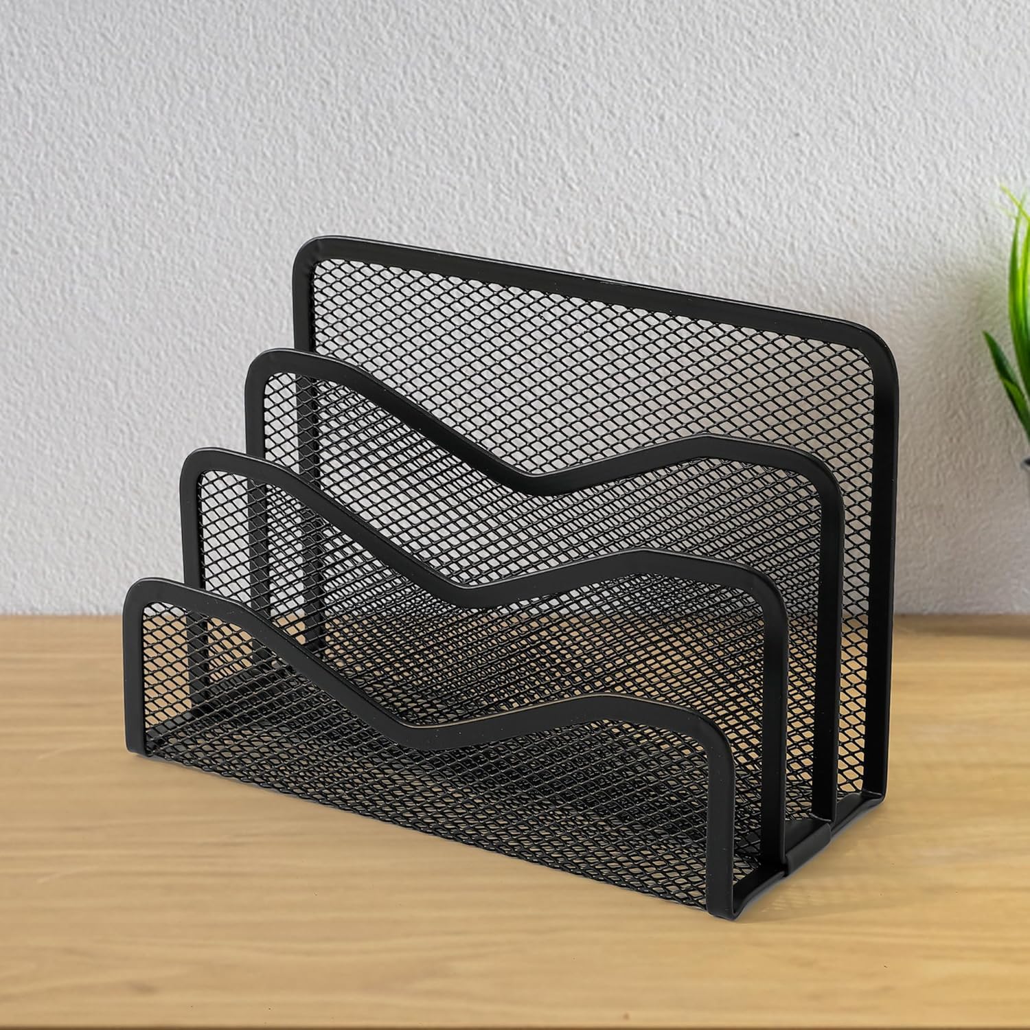 Kuber Industries 3 Tier Mesh Metal Newspaper and Magazine Organiser Stand | Office File Disk Rack Holder | Desktop Iron Book Rack Shelf | File Organizer for Desk Countertop